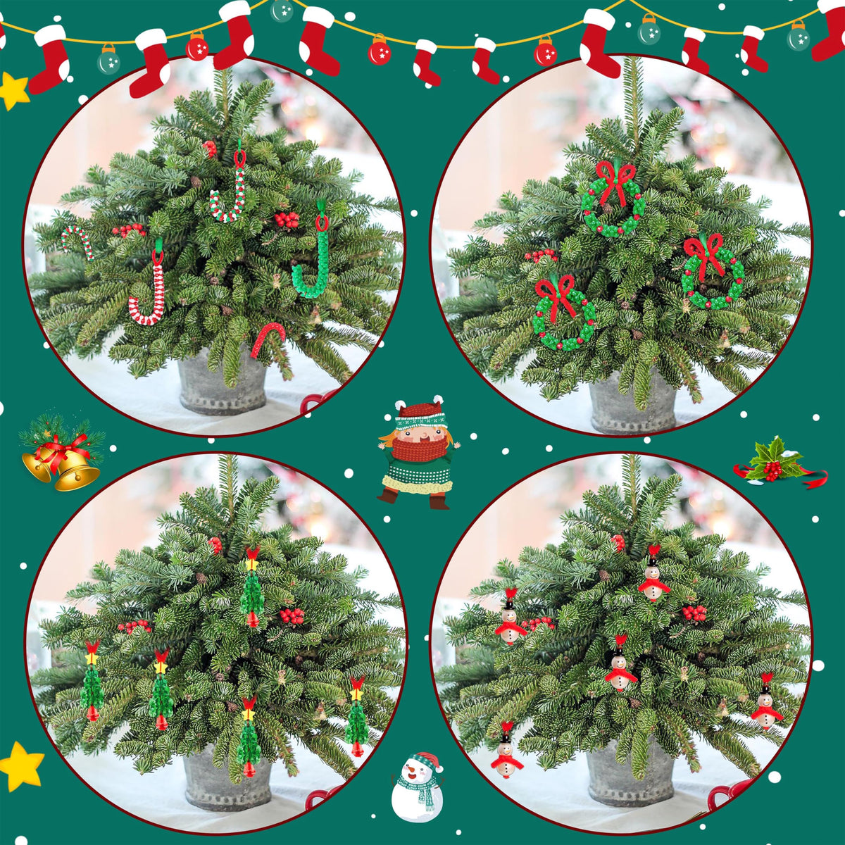 Jollylife Beaded Ornament Kit – 40-Piece Christmas Crafts for Family Fun (Wreaths, Candy Canes, Snowmen, Trees)