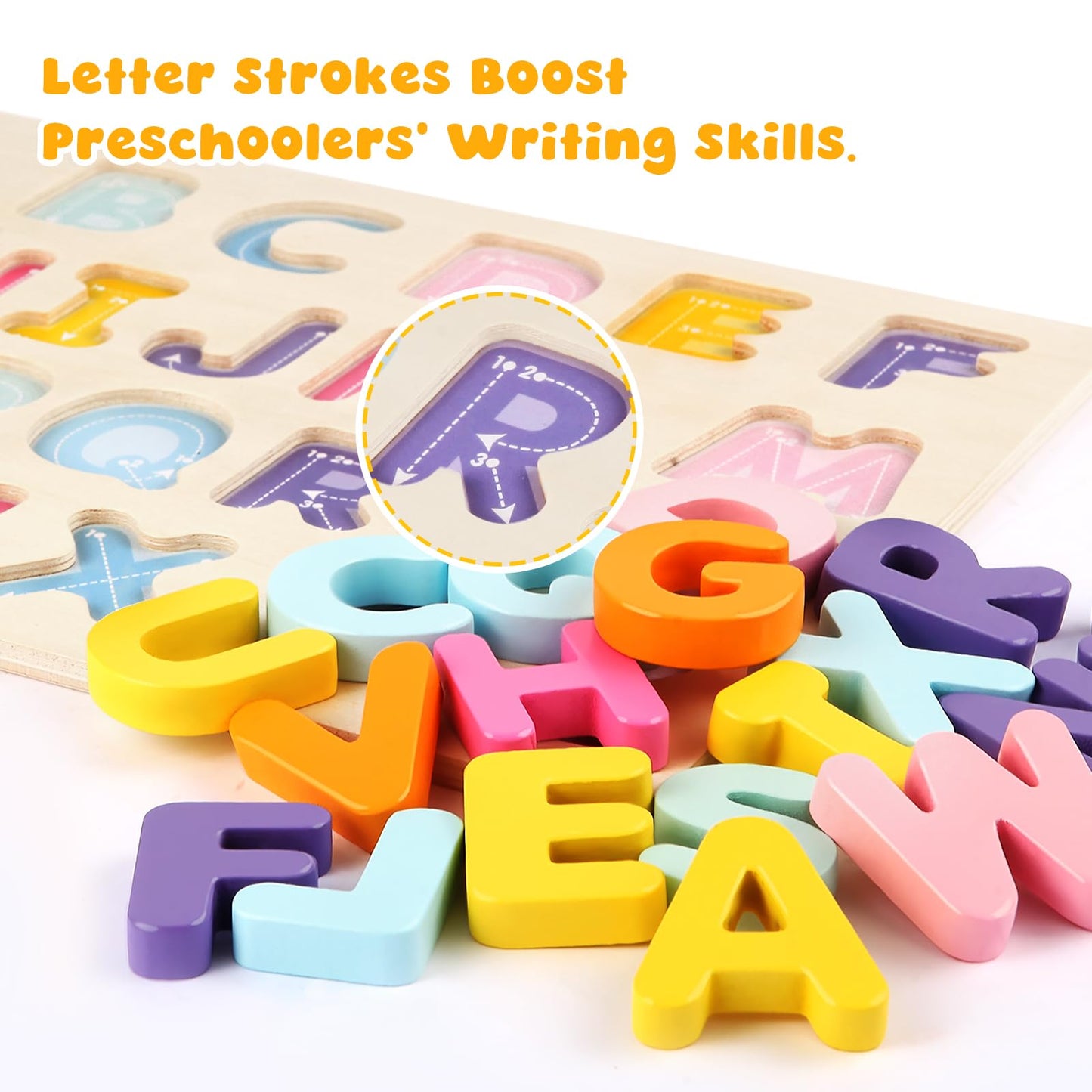 JOLSNAF Alphabet Puzzles – Wooden ABC Learning Toy for Toddlers