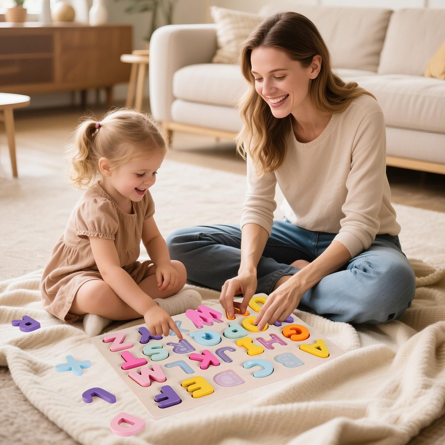 JOLSNAF Alphabet Puzzles – Wooden ABC Learning Toy for Toddlers