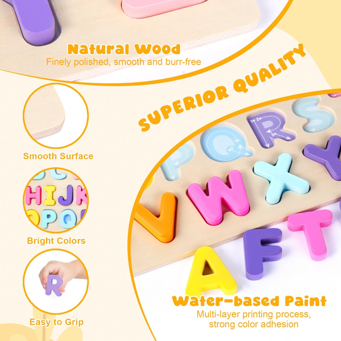 JOLSNAF Alphabet Puzzles – Wooden ABC Learning Toy for Toddlers