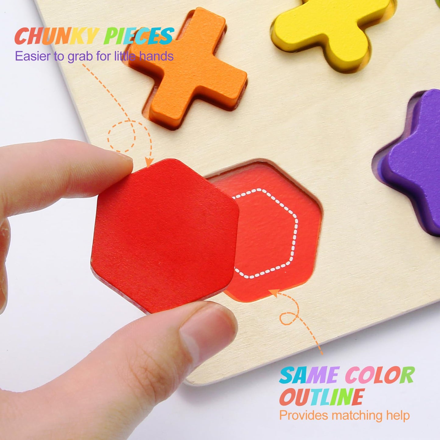 JOLSNAF Wooden Puzzles for Toddlers – Number & Shape Montessori Toys