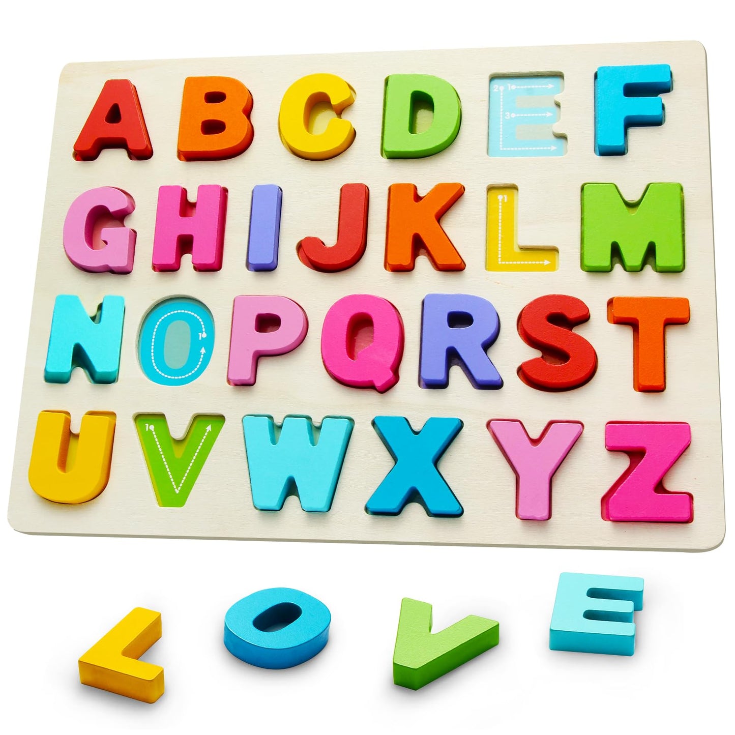 JOLSNAF Wooden ABC Alphabet Puzzle for Toddlers | Montessori Learning Toy & Gift Set