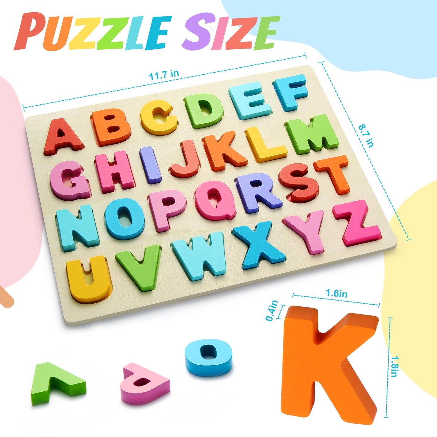 JOLSNAF Wooden ABC Alphabet Puzzle for Toddlers | Montessori Learning Toy & Gift Set