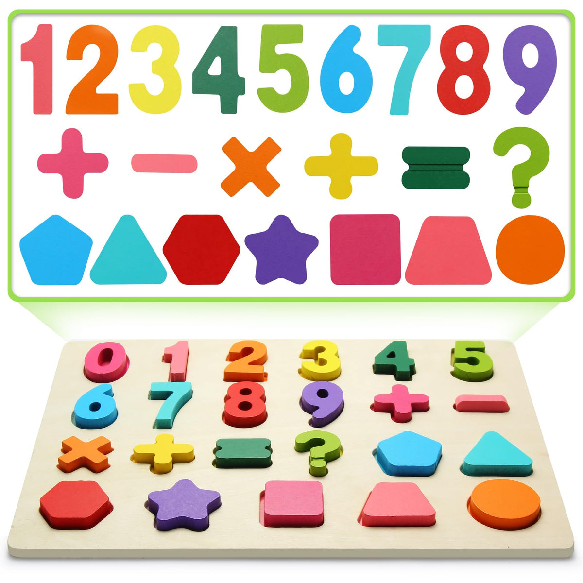 JOLSNAF Wooden Puzzles for Toddlers – Number & Shape Montessori Toys