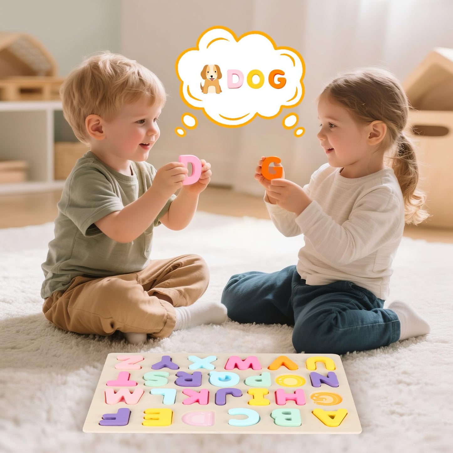 JOLSNAF Alphabet Puzzles – Wooden ABC Learning Toy for Toddlers