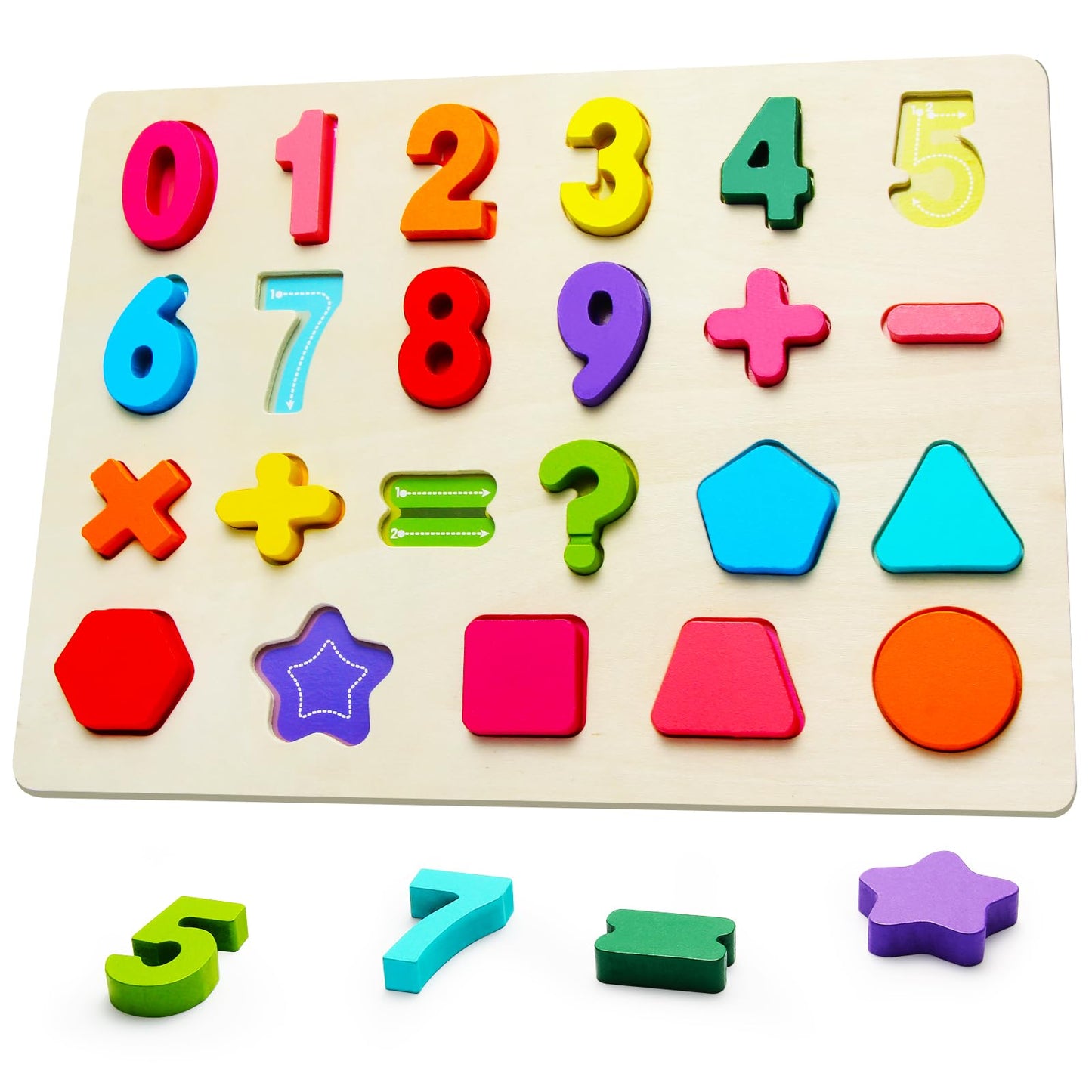 JOLSNAF Wooden Puzzles for Toddlers – Number & Shape Montessori Toys