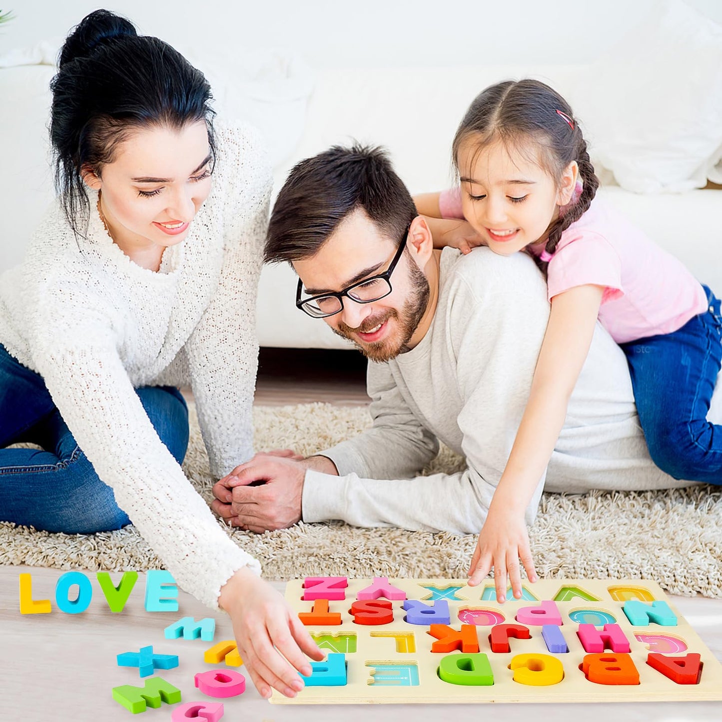 JOLSNAF Wooden ABC Alphabet Puzzle for Toddlers | Montessori Learning Toy & Gift Set