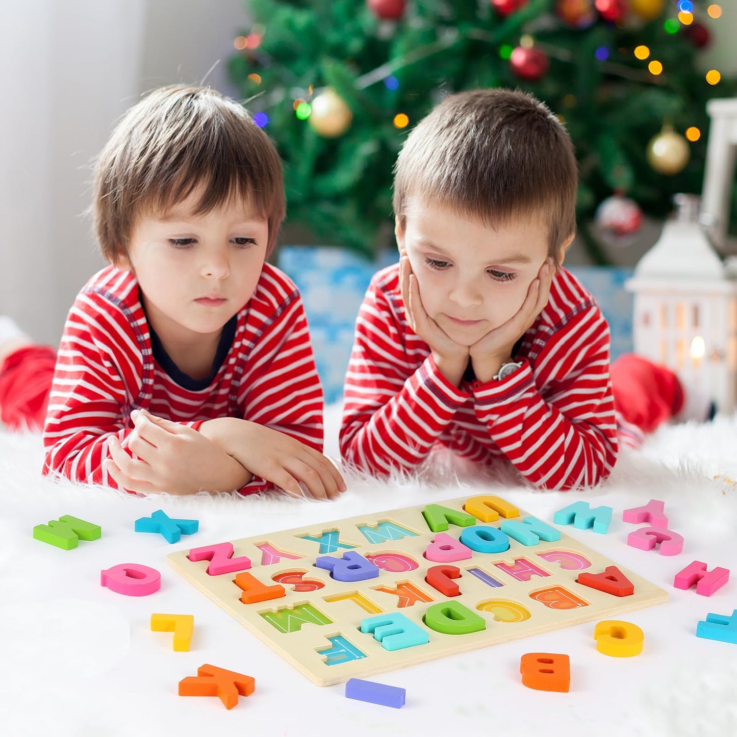 JOLSNAF Wooden ABC Alphabet Puzzle for Toddlers | Montessori Learning Toy & Gift Set