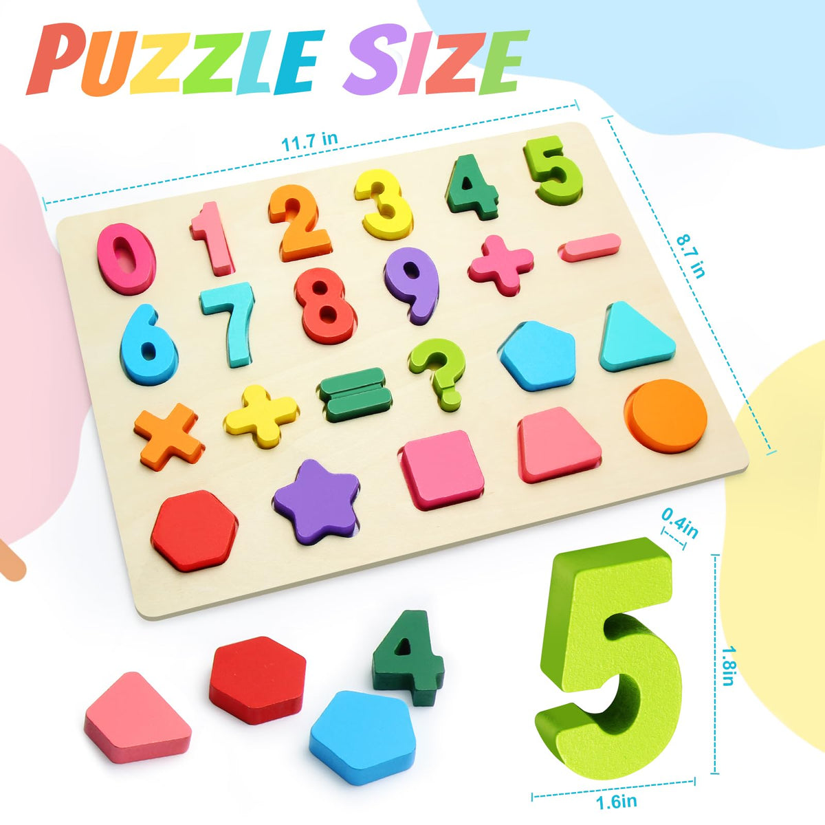 JOLSNAF Wooden Puzzles for Toddlers – Number & Shape Montessori Toys