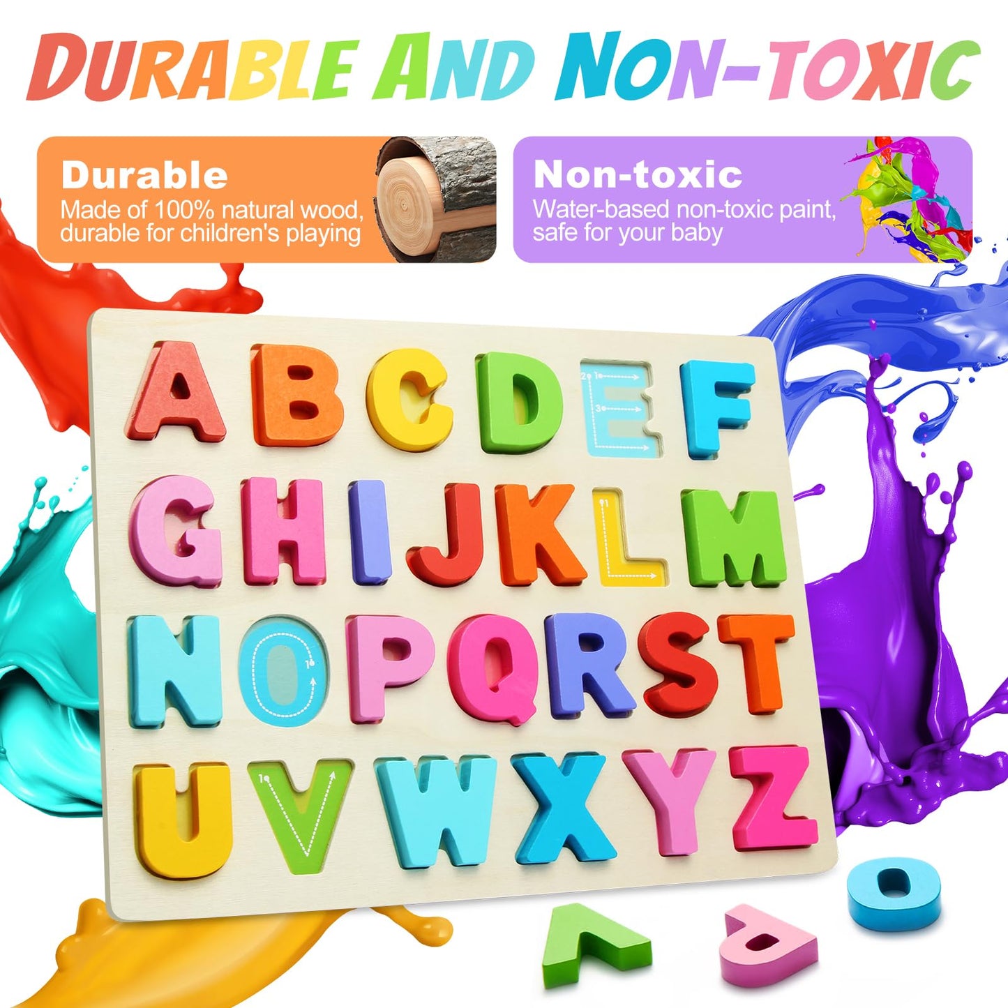 JOLSNAF Wooden ABC Alphabet Puzzle for Toddlers | Montessori Learning Toy & Gift Set
