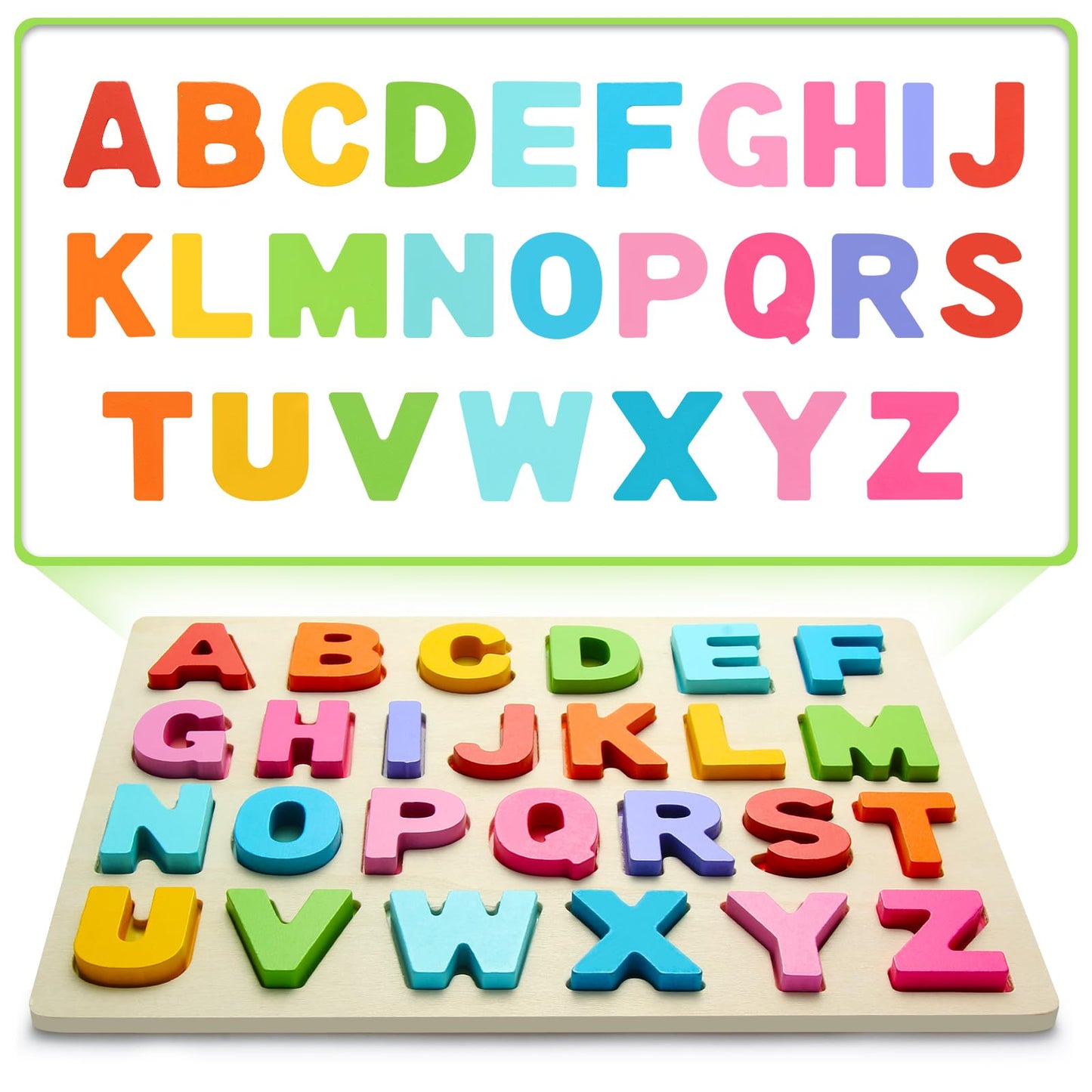 JOLSNAF Wooden ABC Alphabet Puzzle for Toddlers | Montessori Learning Toy & Gift Set