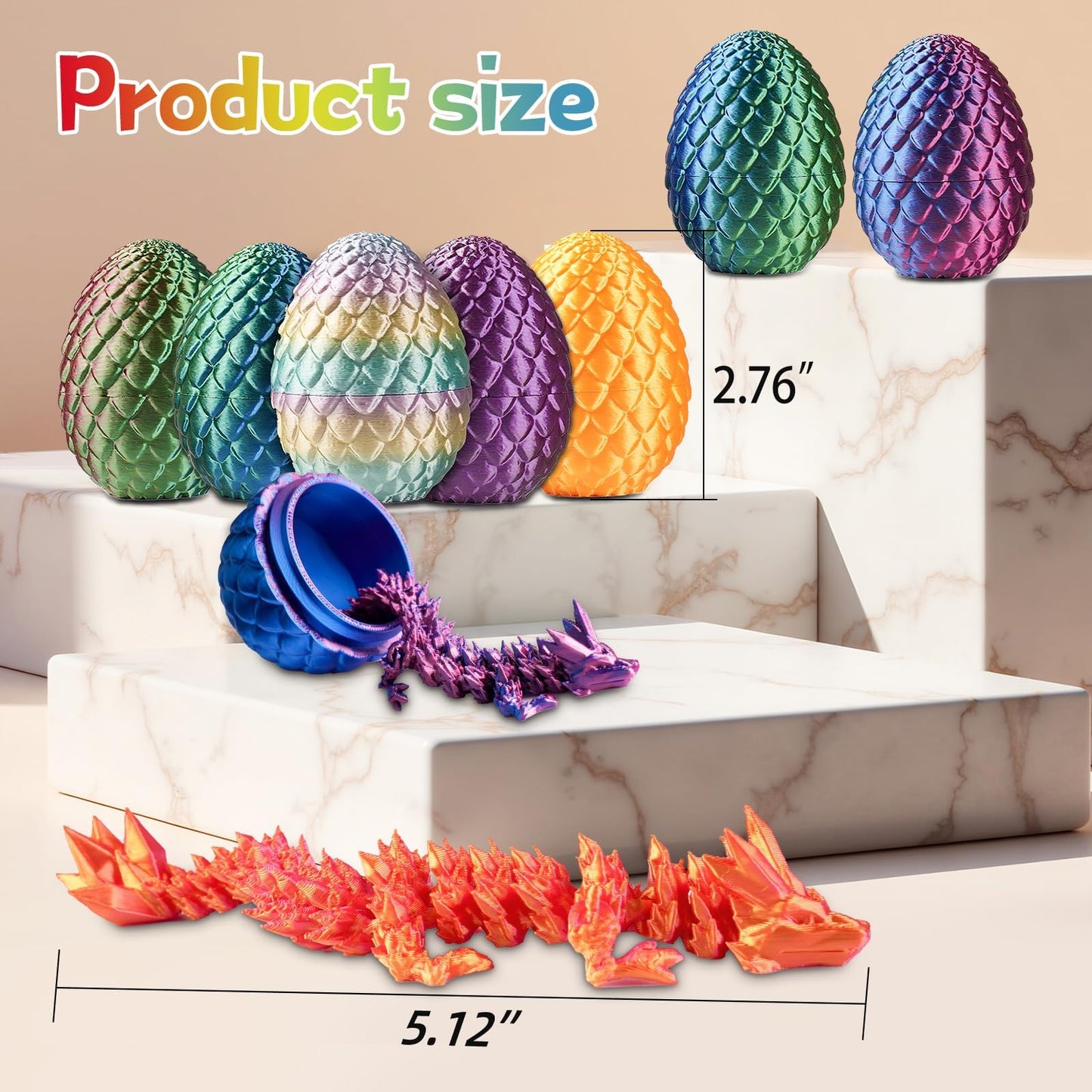 JOMBY 12PCS 3D Printed Dragon Eggs with Dragon Inside – Easter Basket & Desk Decor