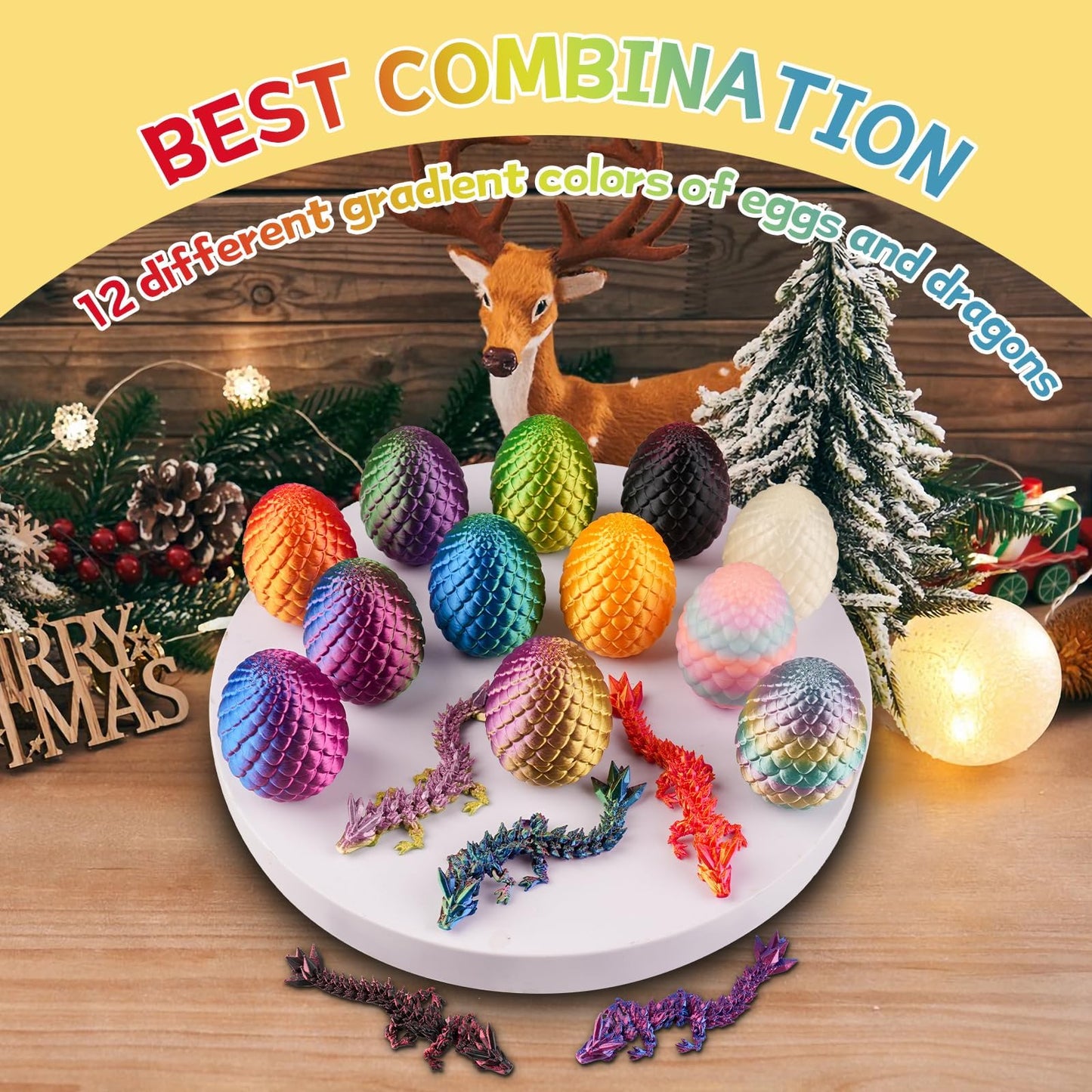 JOMBY 12PCS 3D Printed Dragon Eggs with Dragon Inside – Easter Basket & Desk Decor