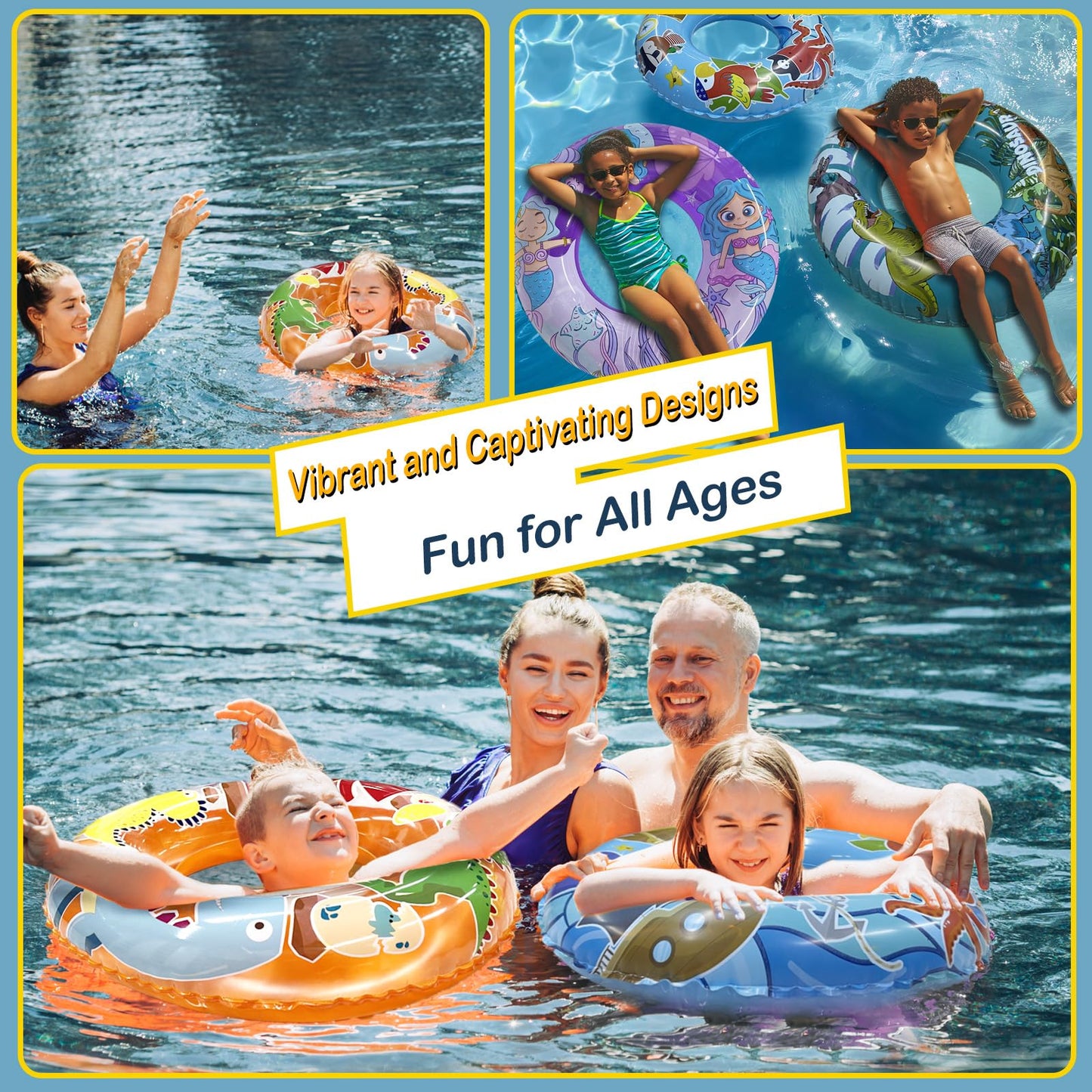 Jomi & Jolly 4 Pack Inflatable Pool Floats – 36-inch and 24-inch Tubes for All Ages