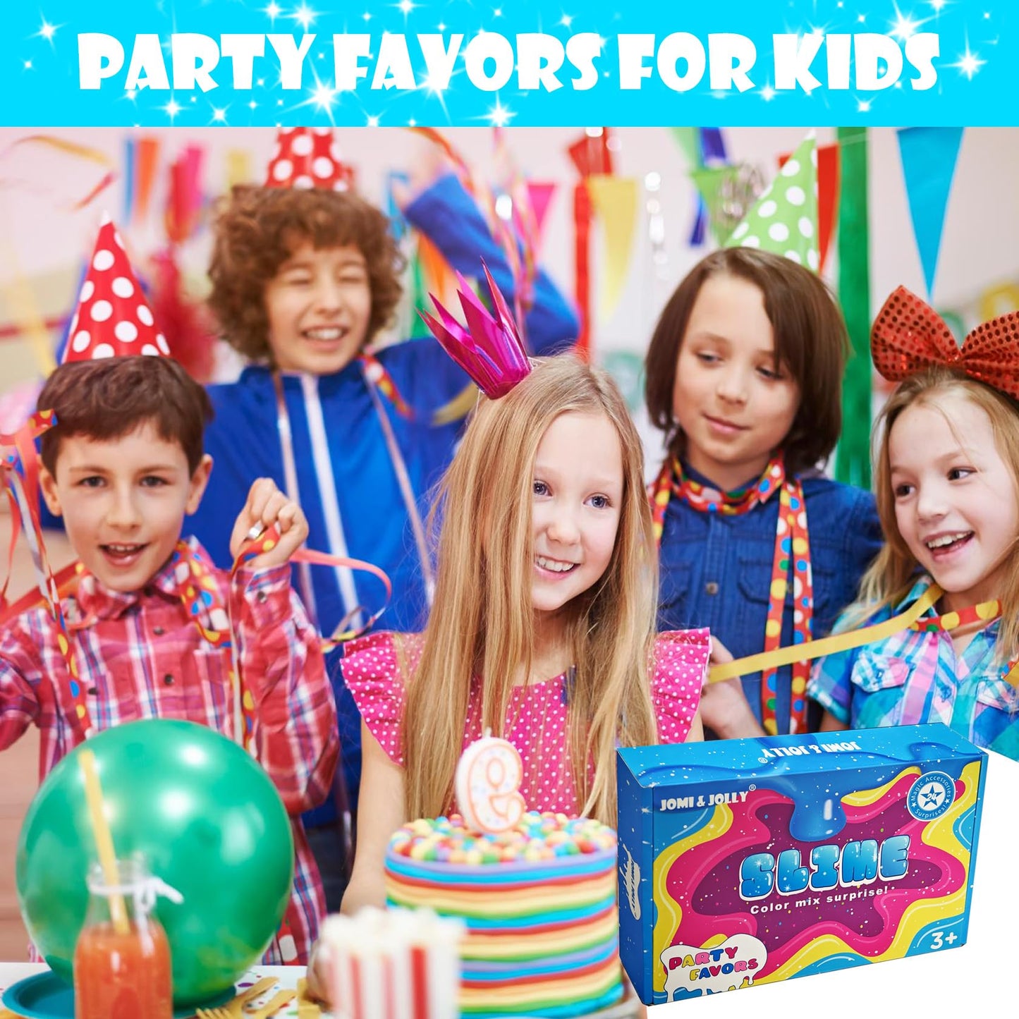 Jomi & Jolly 24 Pack Slime Valentines for Kids - No Mess Glitter Clear Slime Kit with Sequins & Glow in the Dark