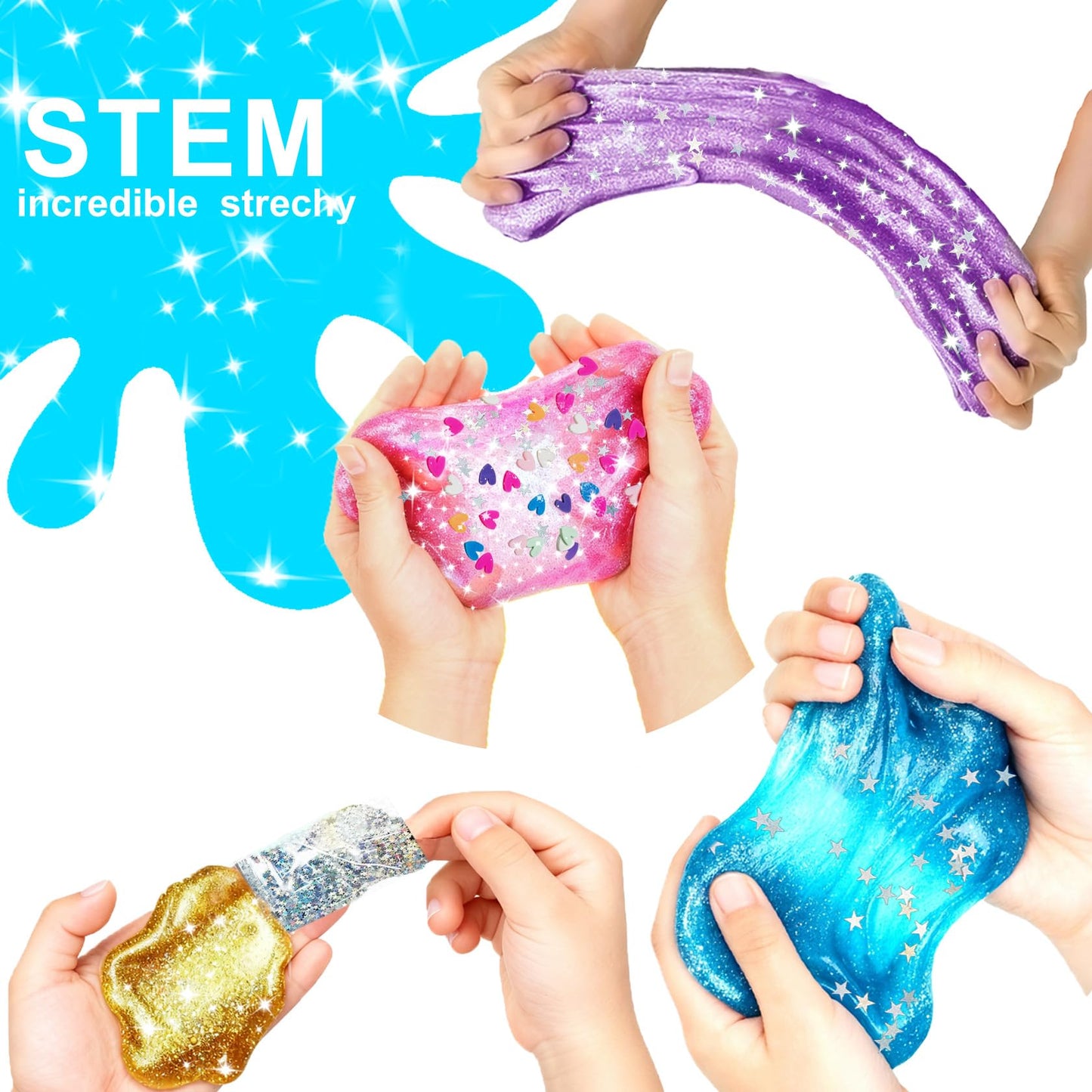 Jomi & Jolly 24 Pack Slime Valentines for Kids - No Mess Glitter Clear Slime Kit with Sequins & Glow in the Dark