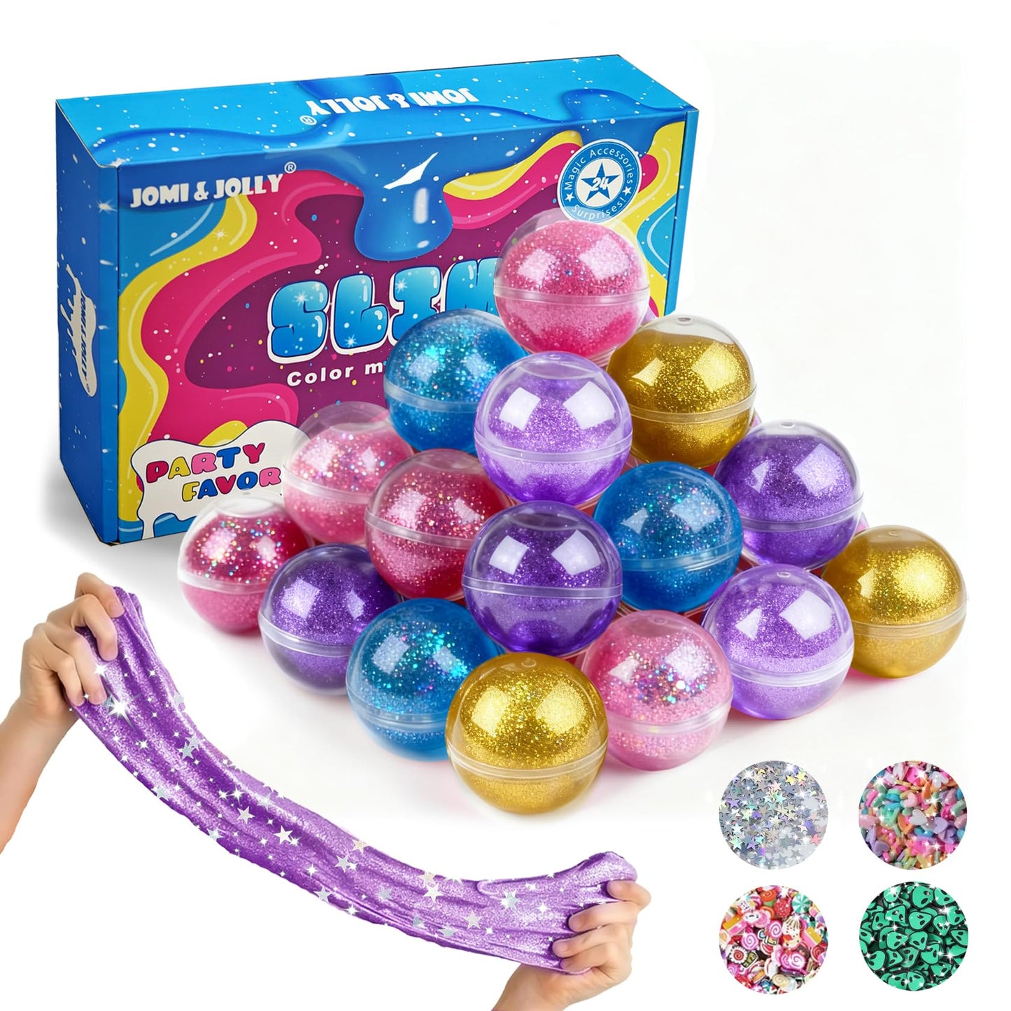 Jomi & Jolly 24 Pack Slime Valentines for Kids - No Mess Glitter Clear Slime Kit with Sequins & Glow in the Dark