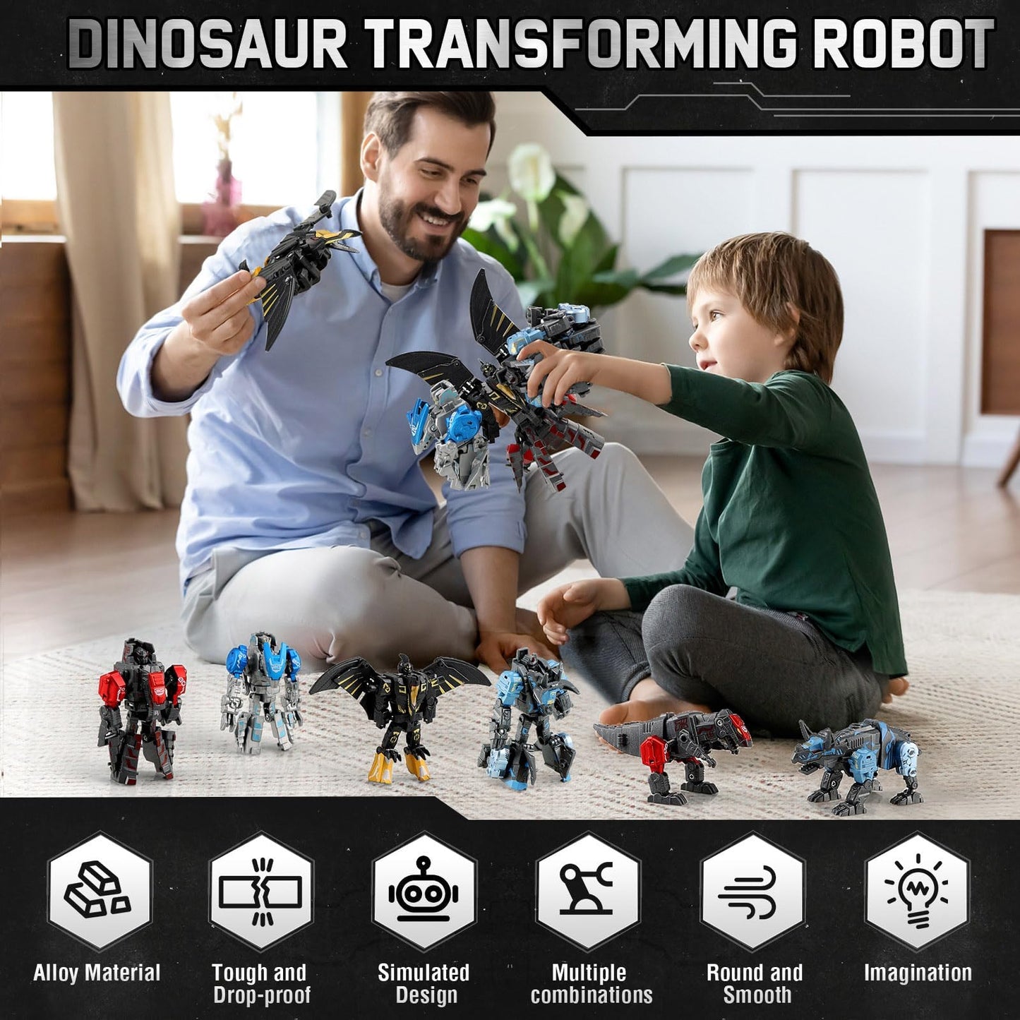 JONEG Transforming Robot Dinosaur – 11 Modes, 4-in-1 STEM Toy for Kids 5-10