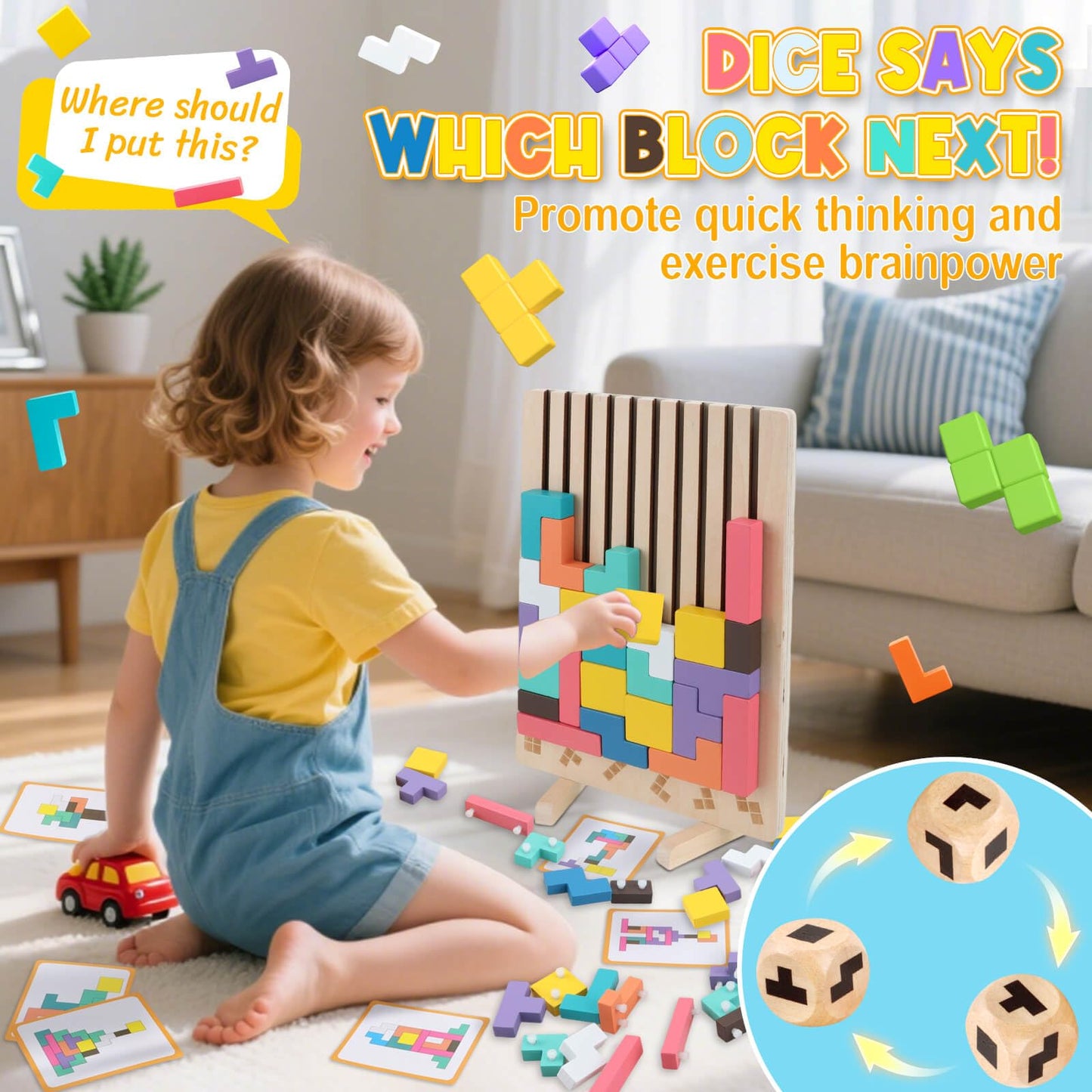 JONEG Wooden Stacking Puzzles for 3 to 7 Year Olds | 42 Blocks, 6 Shapes, 2 Play Styles | STEM Montessori Toy Gift