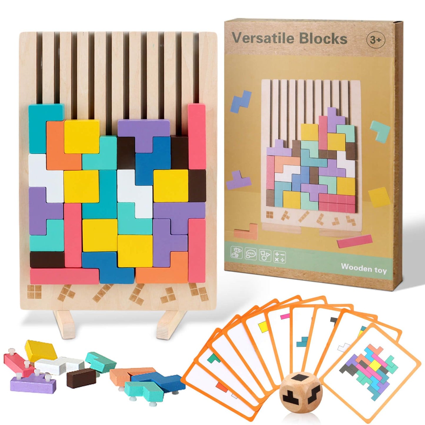 JONEG Wooden Stacking Puzzles for 3 to 7 Year Olds | 42 Blocks, 6 Shapes, 2 Play Styles | STEM Montessori Toy Gift