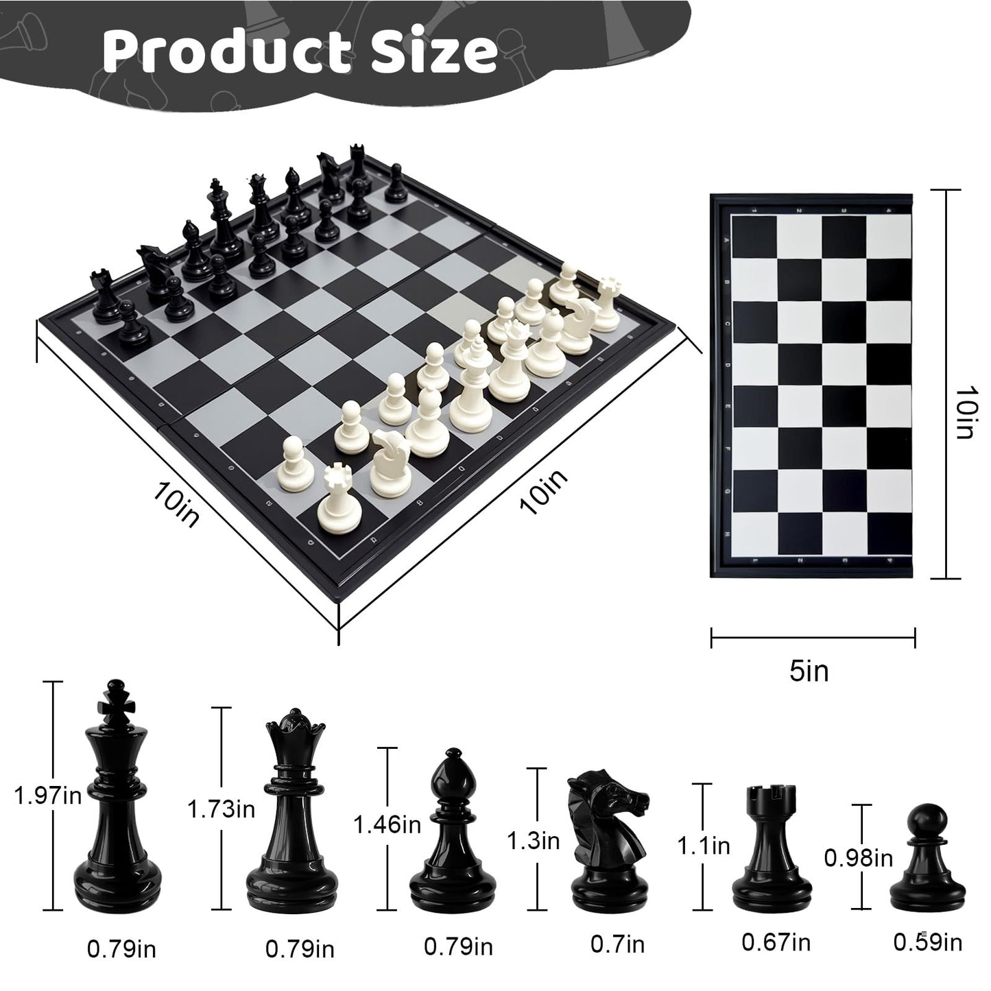 Joneytech Travel Chess Set – 10 Inch Magnetic Folding Board with 2 Extra Queens