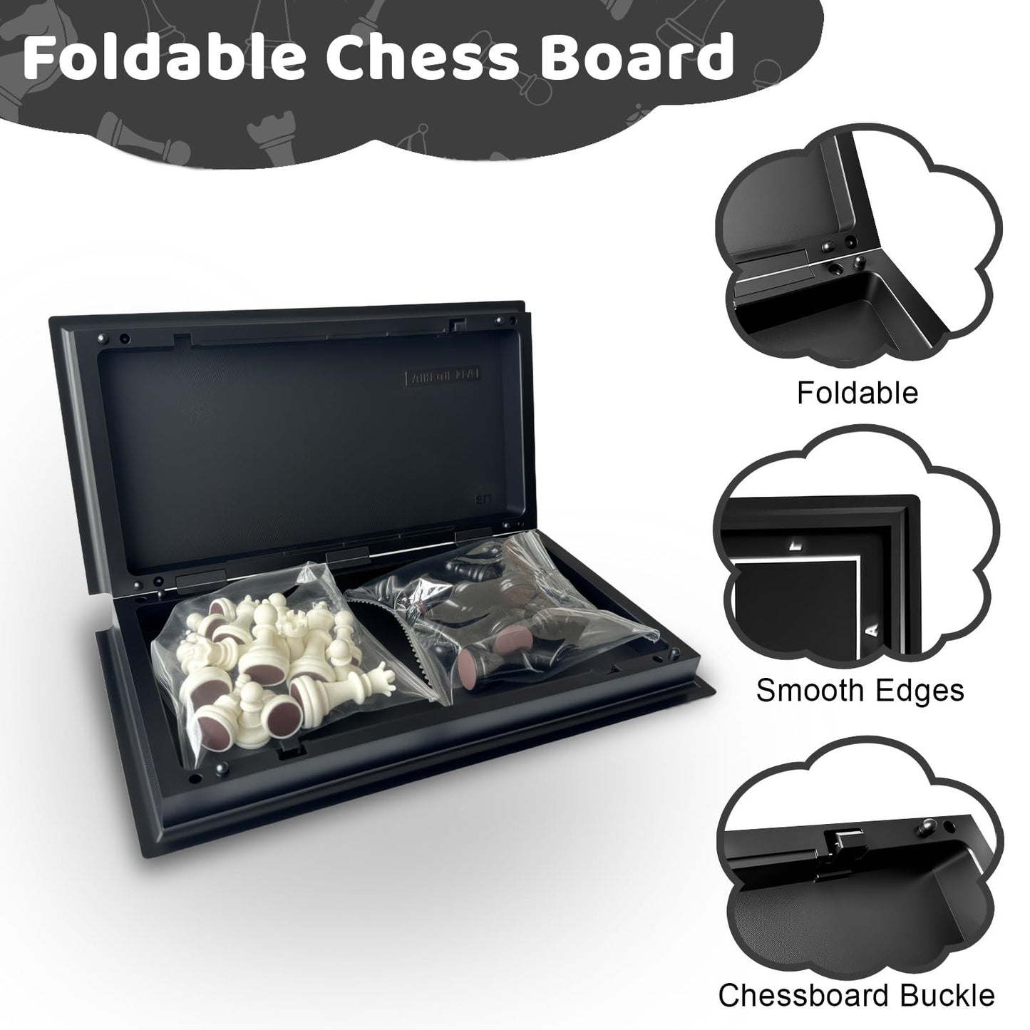Joneytech Travel Chess Set – 10 Inch Magnetic Folding Board with 2 Extra Queens