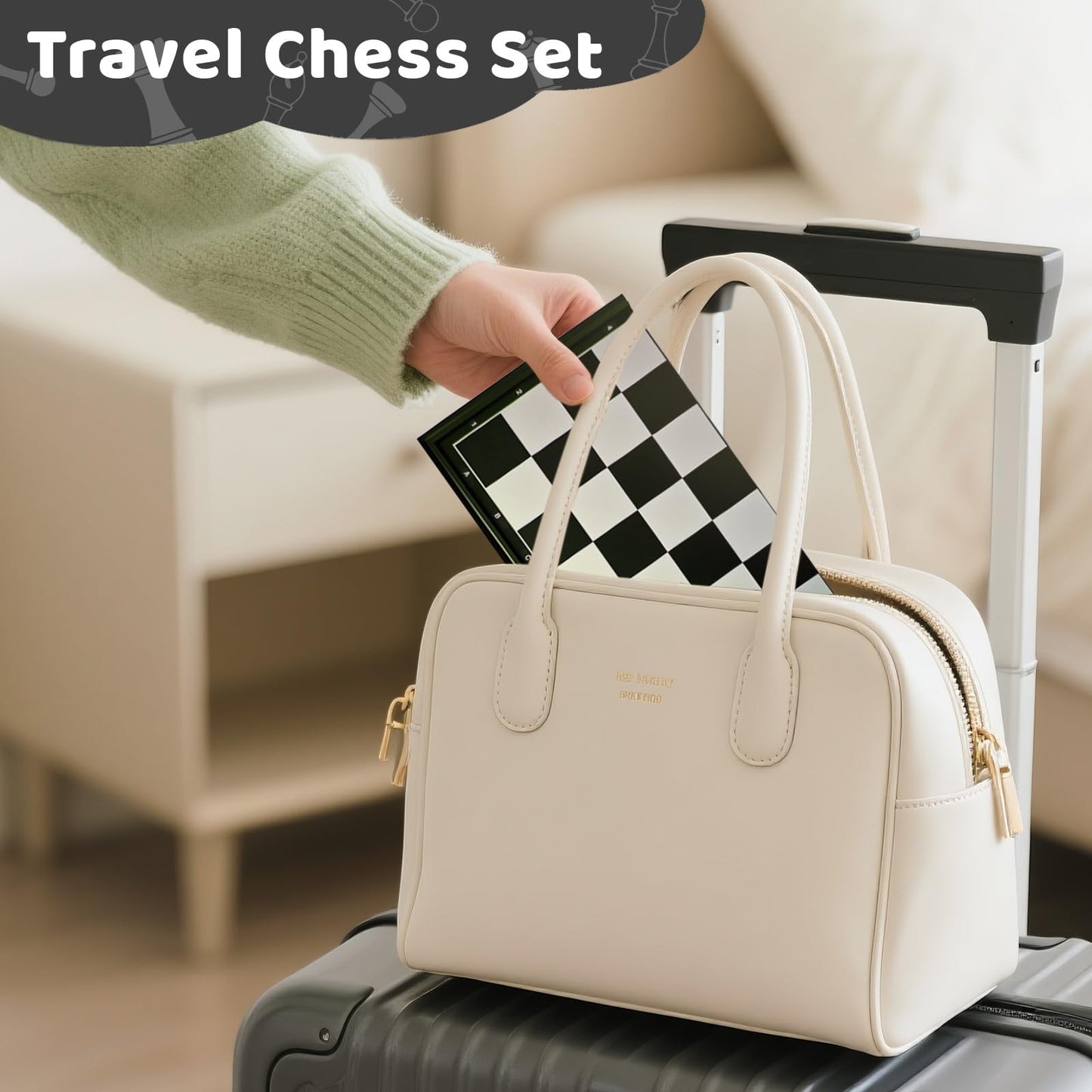 Joneytech Travel Chess Set – 10 Inch Magnetic Folding Board with 2 Extra Queens