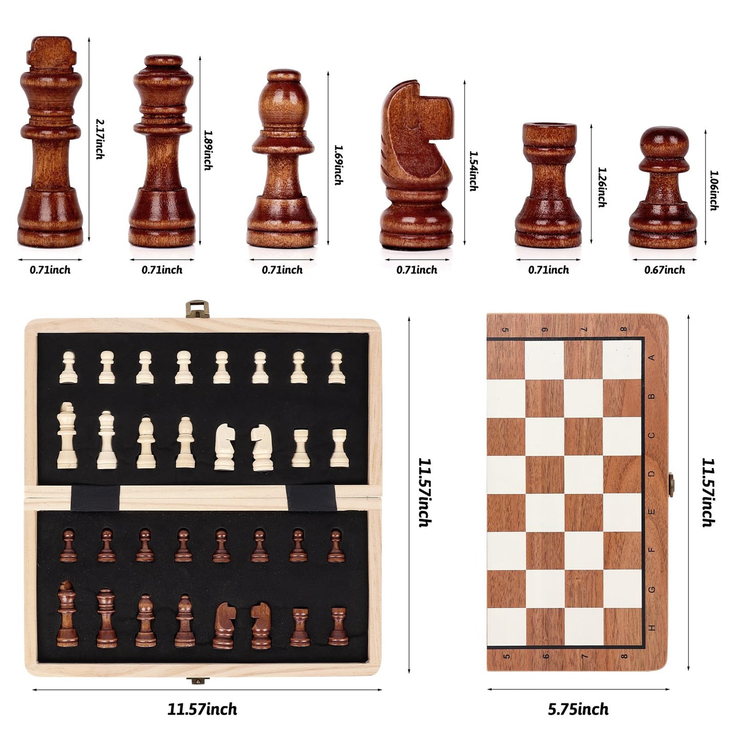 Joneytech Wooden Chess Set – 11.5-Inch Magnetic Foldable Board with Built-In Storage