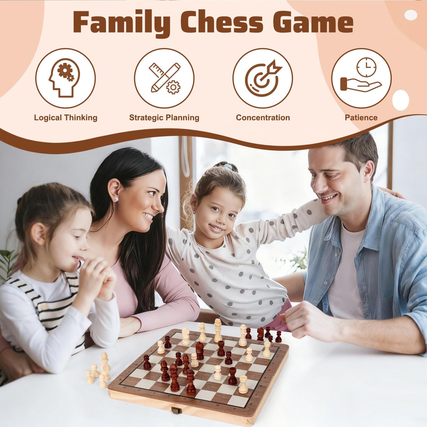 Joneytech Wooden Chess Set – 11.5-Inch Magnetic Foldable Board with Built-In Storage