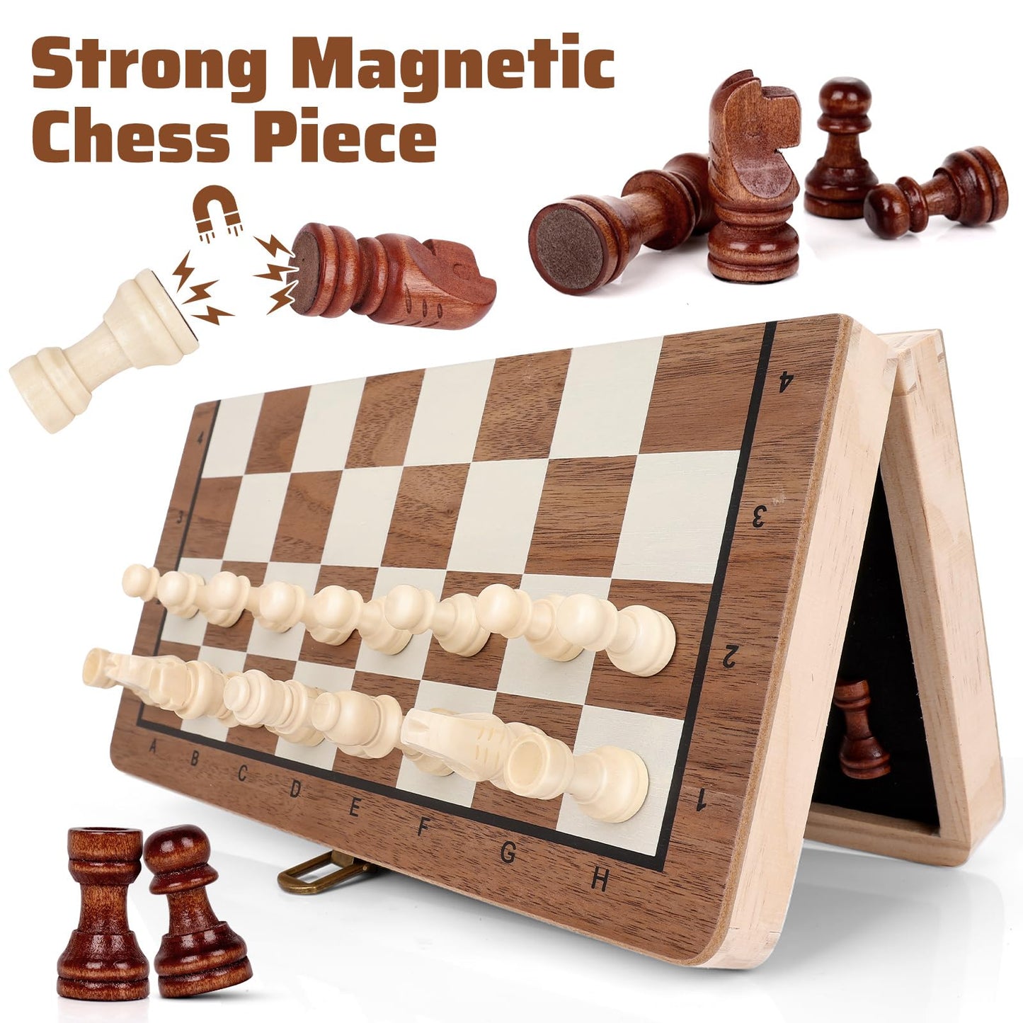 Joneytech Wooden Chess Set – 11.5-Inch Magnetic Foldable Board with Built-In Storage