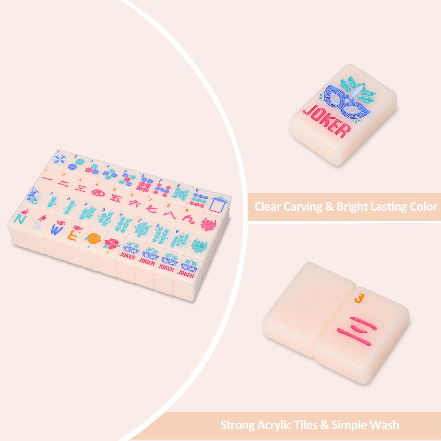 Jongyance American Mahjong Tile Set with Carrying Bag and Accessories – 160 Engraved Acrylic Tiles for Beginners