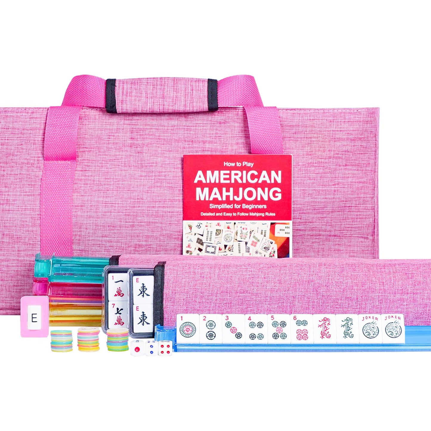 Jongyance American Mahjong Set – 166 Tiles, Pink Carry Case, 4 All-in-One Racks/Pushers