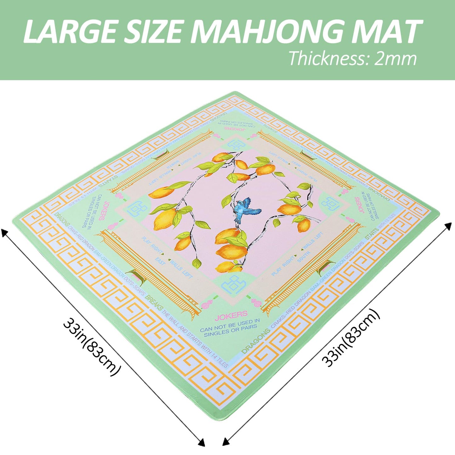 Jongyance Printed American Learning Mahjong Mat 33x33 – Anti-Slip, Noise-Reducing Table Mat