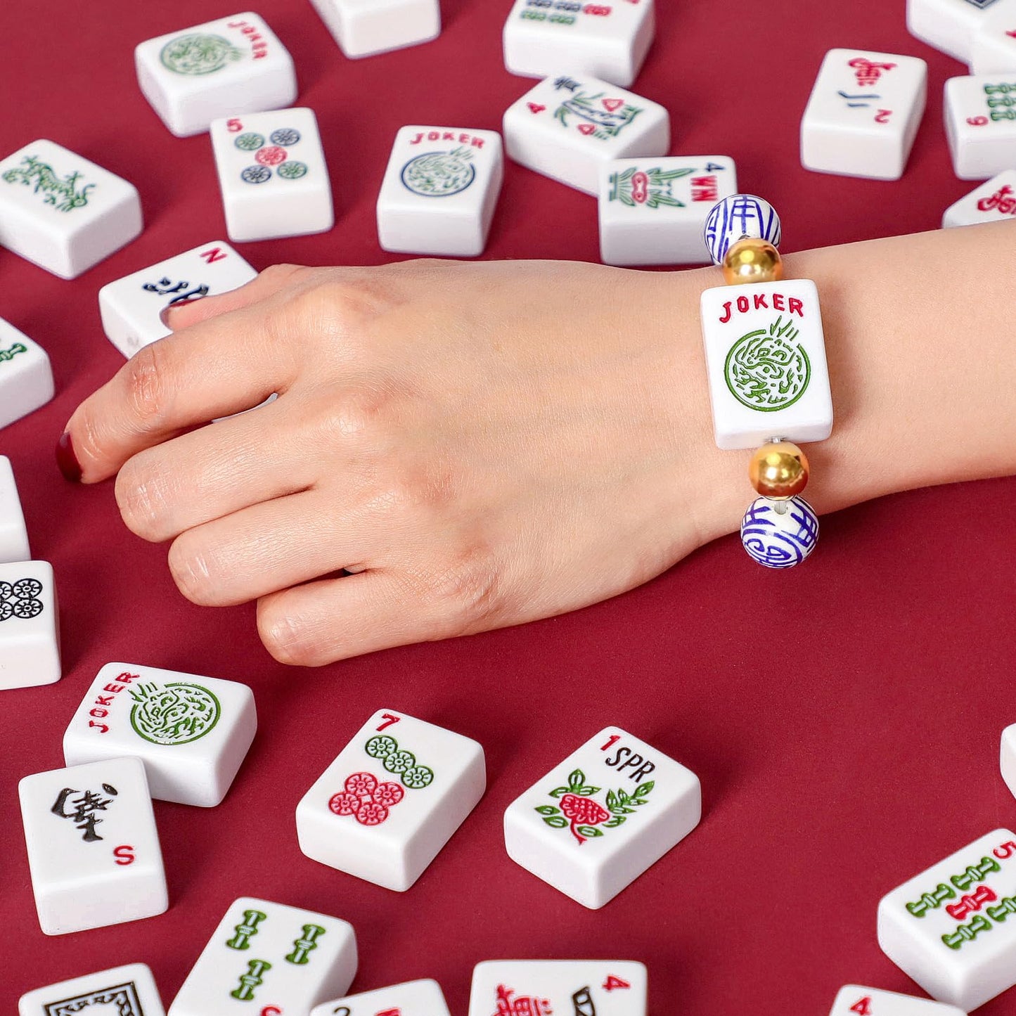 Jongyance American Mahjong Accessory (Blue) with Joker Tile — Adjustable Wrist Fit 5.7–7.25 in