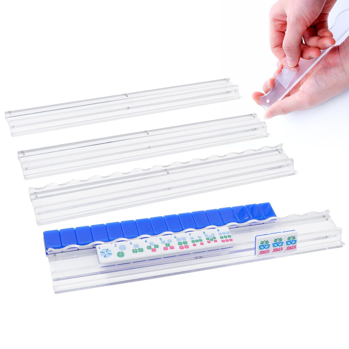 Jongyance Set of 4 Clear Acrylic Mahjong Racks with Redesigned Pusher – American Mahjong Accessories
