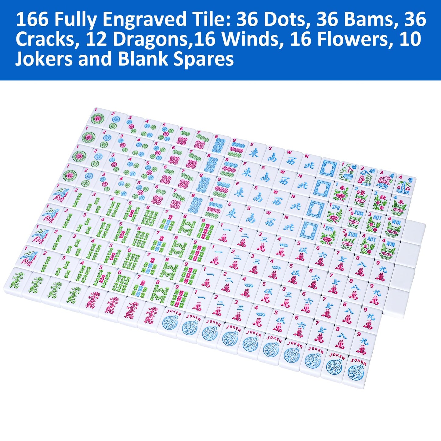 Jongyance American Mahjong Tile Set – 166 Engraved 1.2-inch Tiles (Tiles Only)
