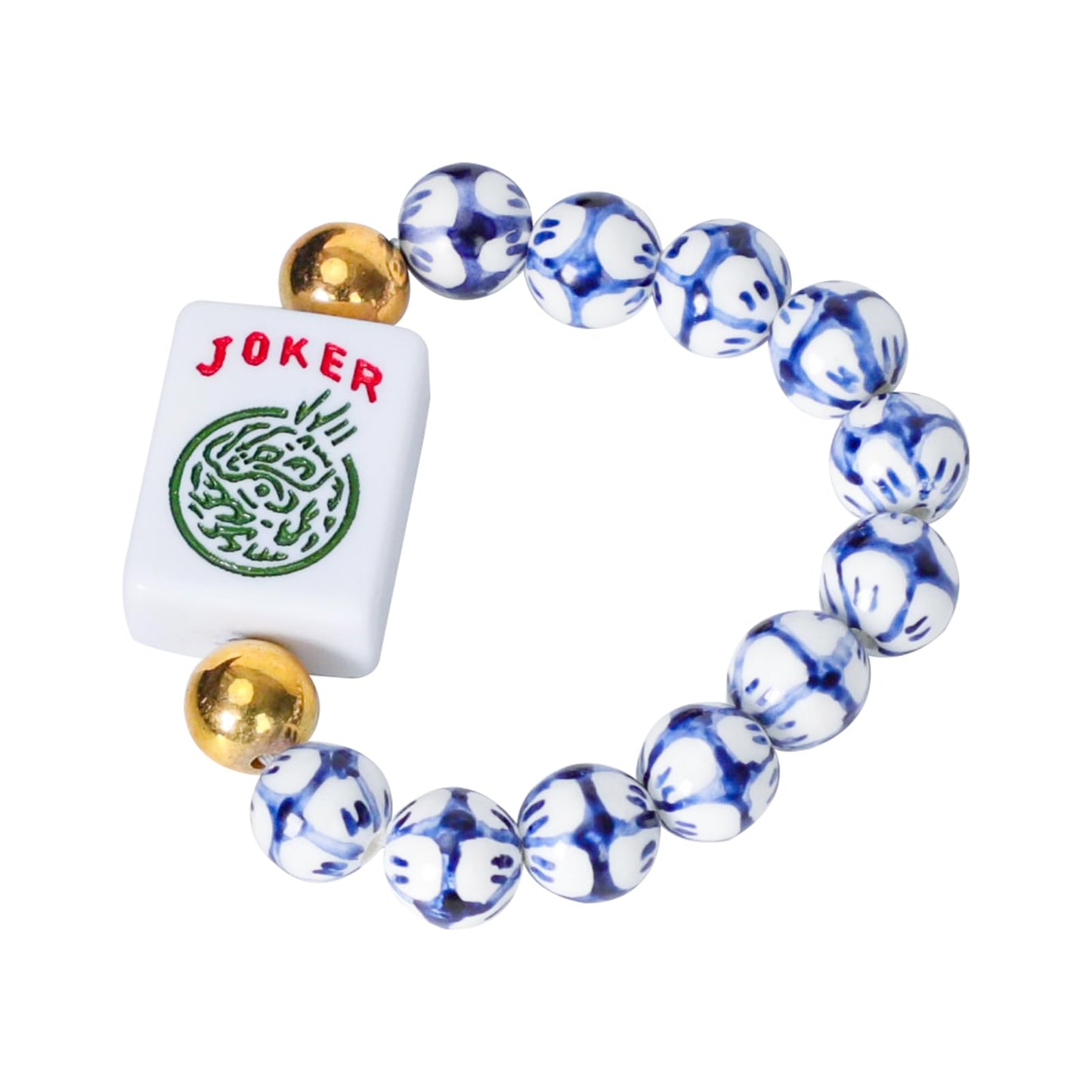 Jongyance American Mahjong Accessory (Blue & White) with Joker Tile — Adjustable Wrist Bracelet 5.7–7.25 in
