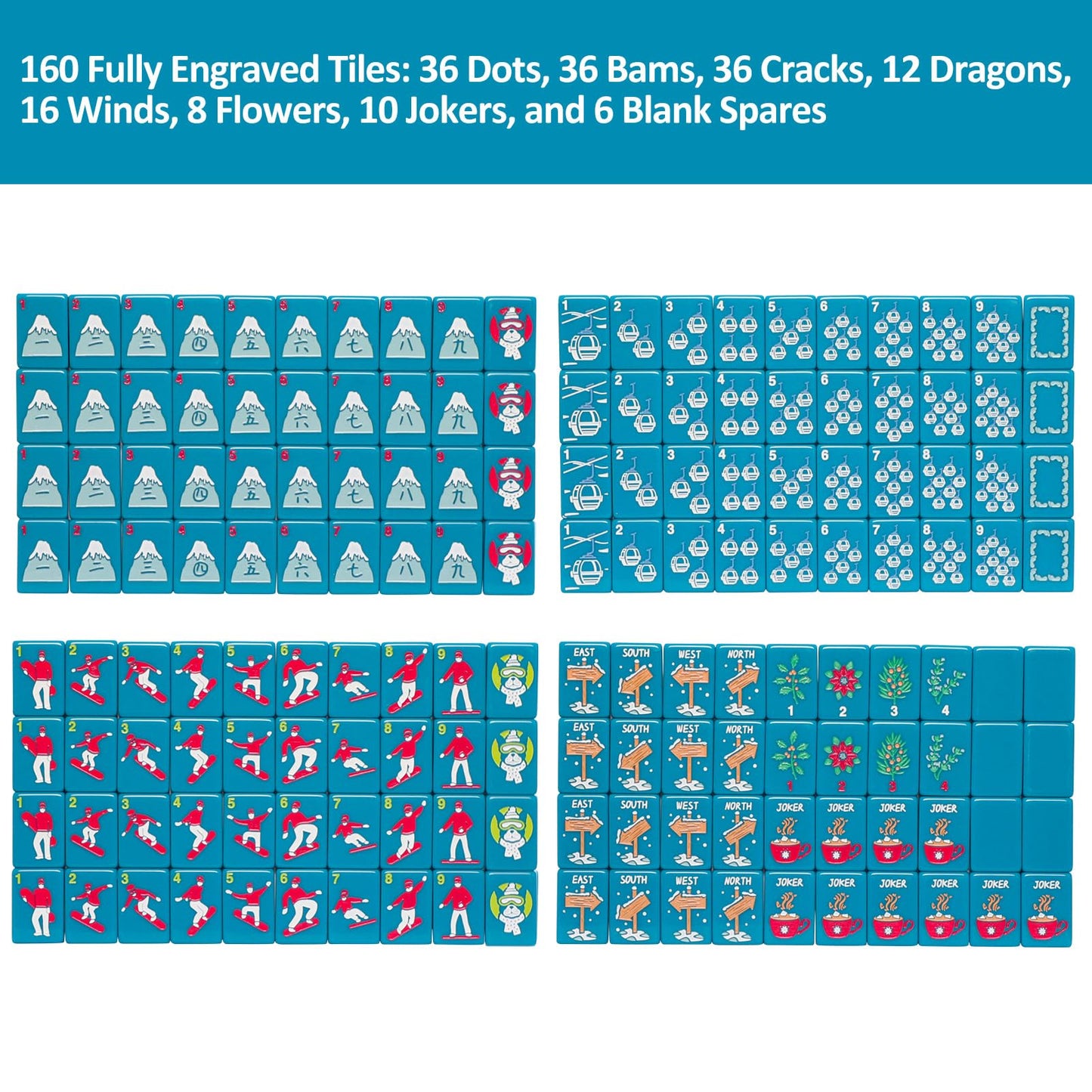 Jongyance American Mahjong Tile Set with Carrying Bag & Accessories — 160 Acrylic Engraved Tiles
