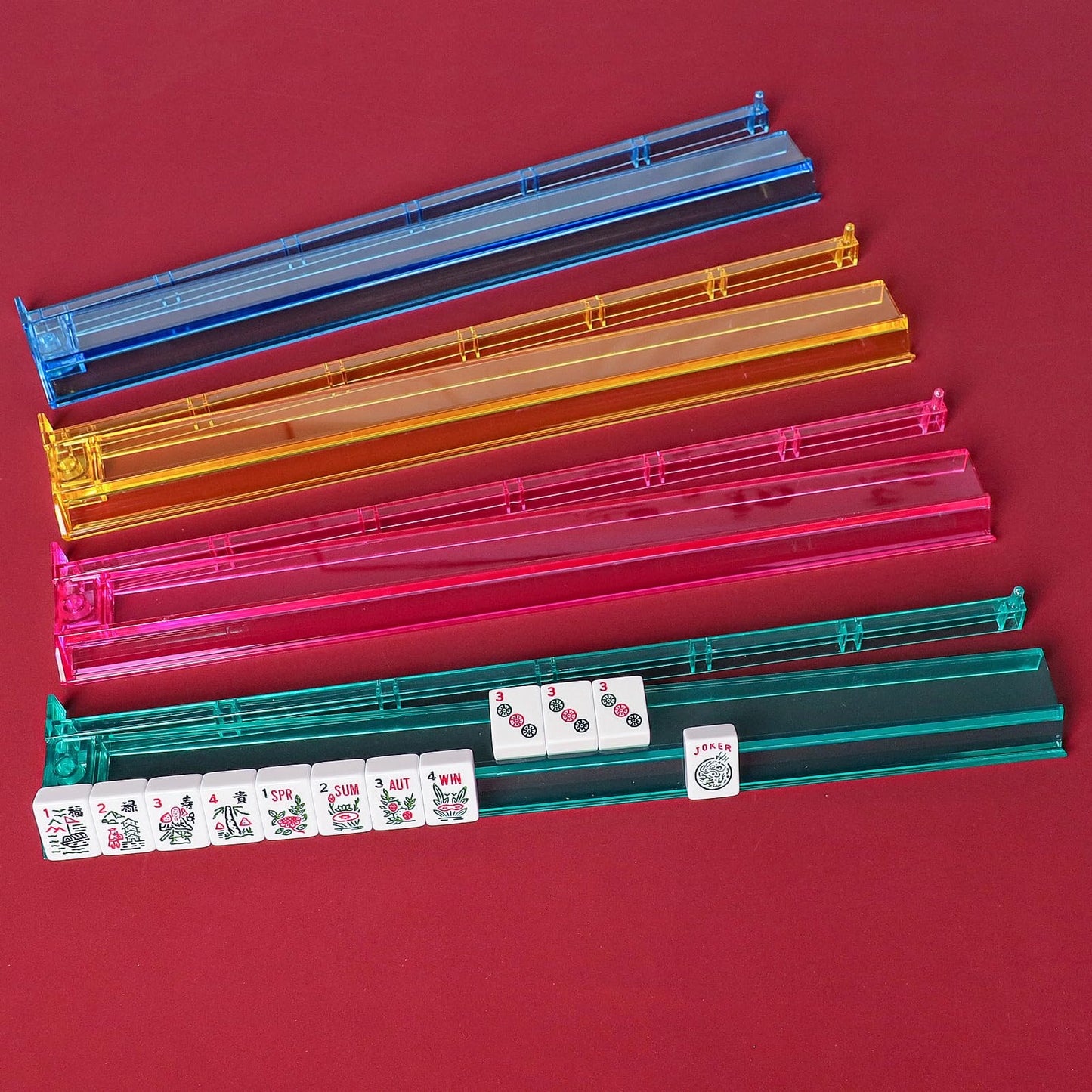 Jongyance American Mahjong Set — 166 Tiles, 4 Racks, Blue/Red Carry Case