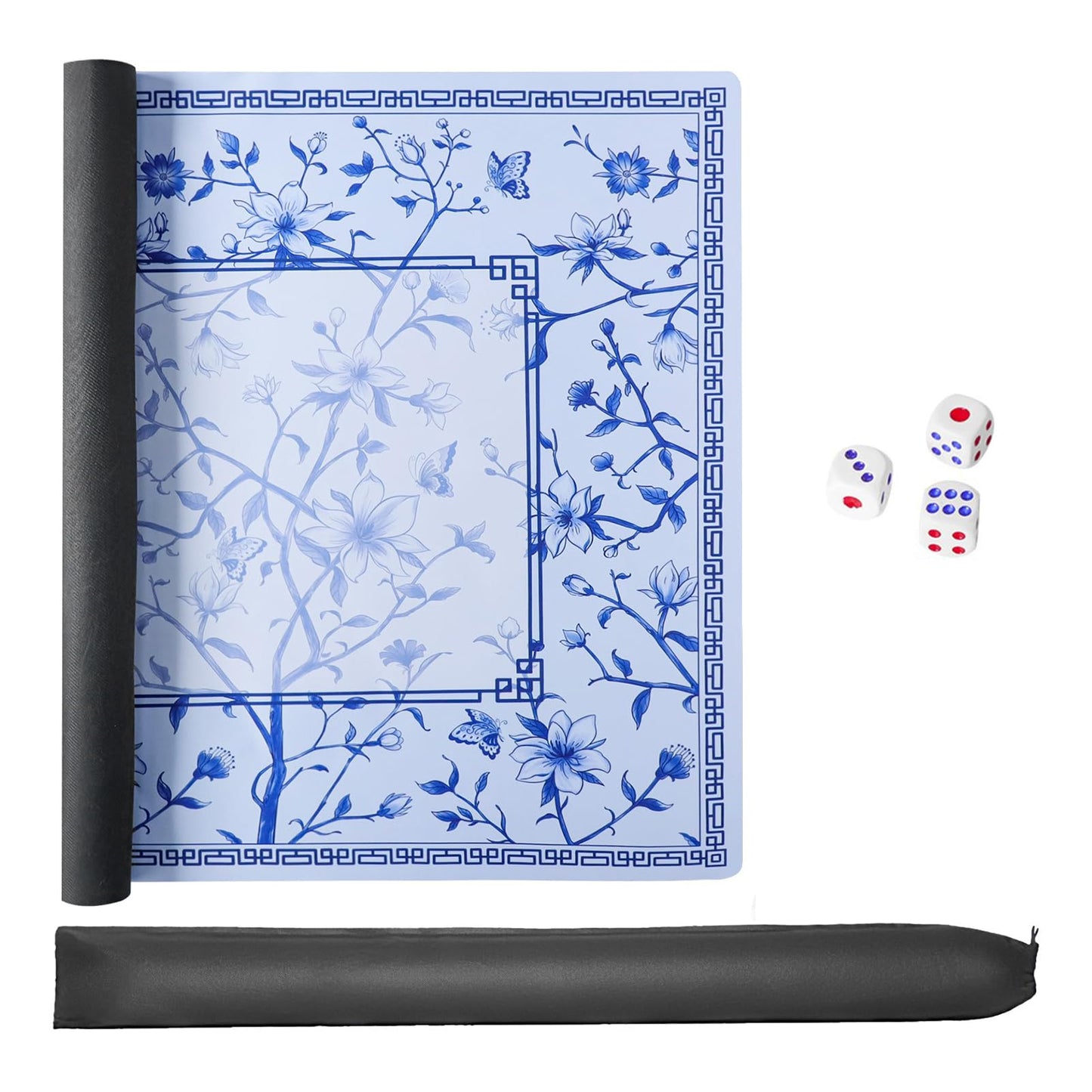 Jongyance Large Blue Printed Mahjong Mat 31.5 x 31.5 in with Carrying Bag | Anti-Slip & Noise-Reducing