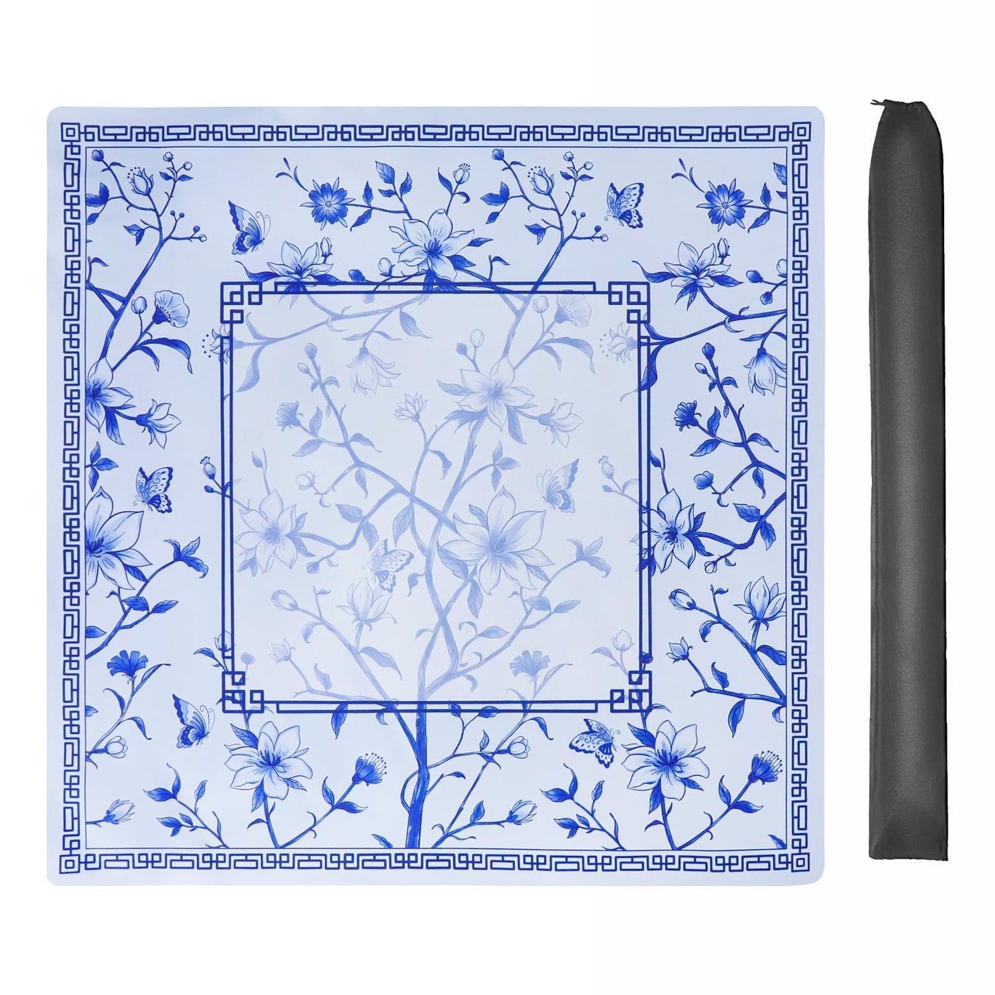 Jongyance Large Blue Printed Mahjong Mat 31.5 x 31.5 in with Carrying Bag | Anti-Slip & Noise-Reducing
