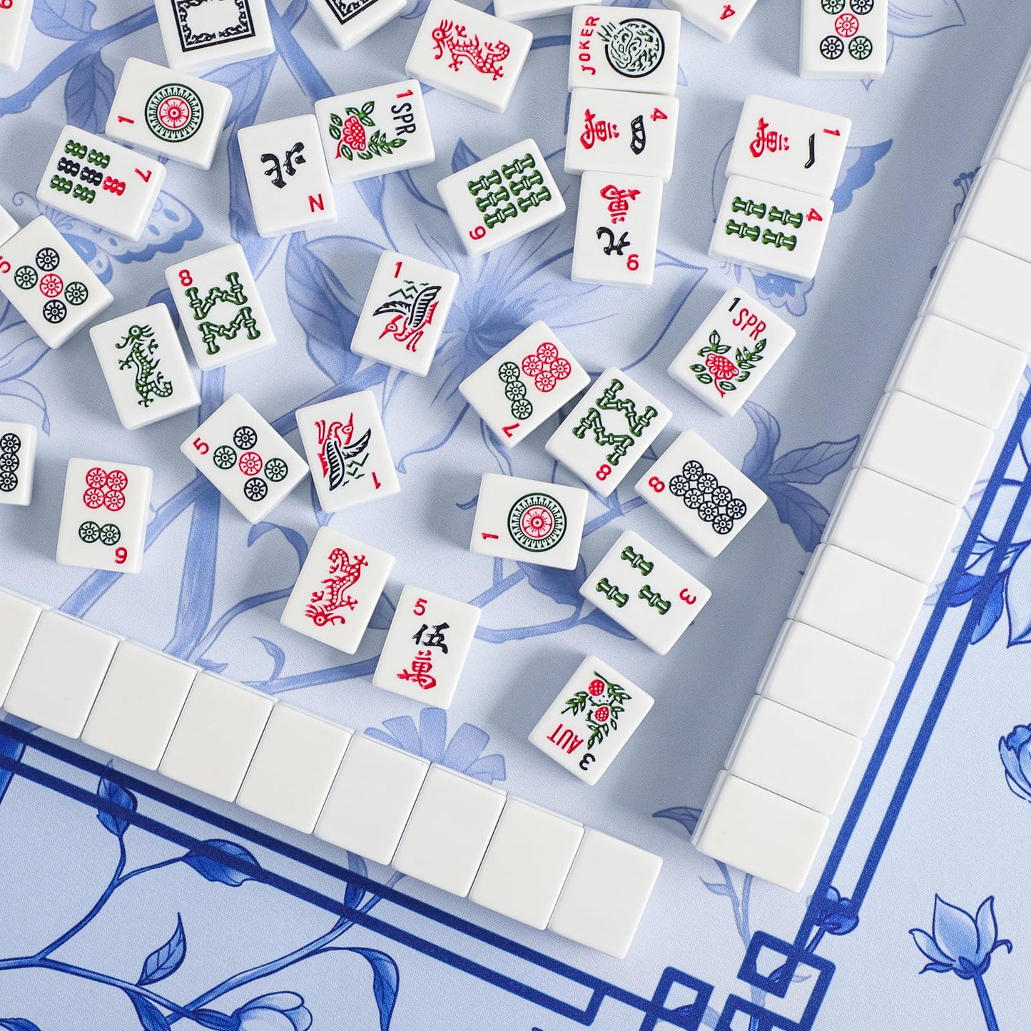 Jongyance Large Blue Printed Mahjong Mat 31.5 x 31.5 in with Carrying Bag | Anti-Slip & Noise-Reducing