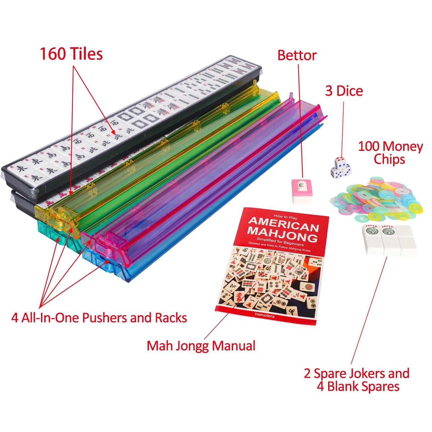 Jongyance American Mahjong Set — 166 Tiles, 4 Racks, Blue/Red Carry Case