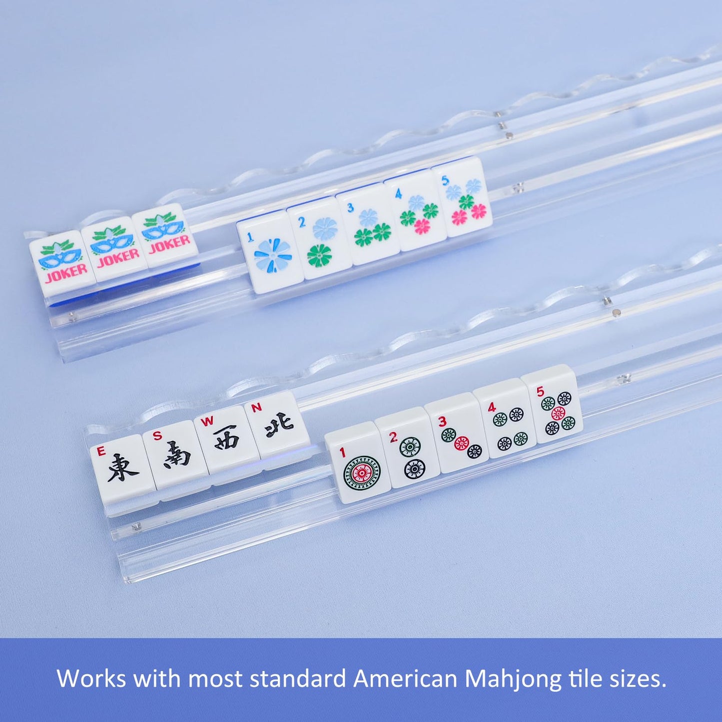 Jongyance Set of 4 Clear Acrylic Mahjong Racks with Redesigned Pusher – American Mahjong Accessories