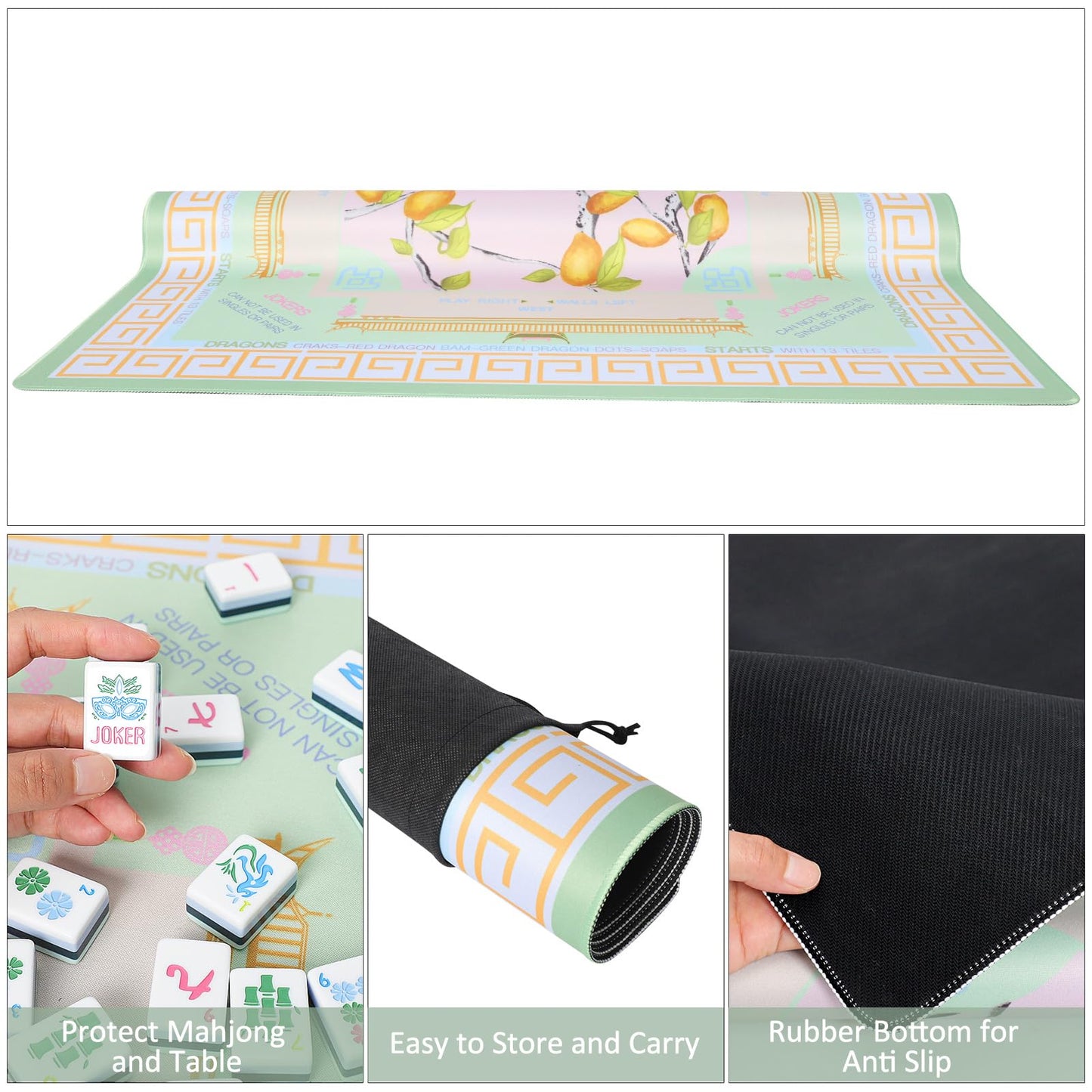 Jongyance Printed American Learning Mahjong Mat 33x33 – Anti-Slip, Noise-Reducing Table Mat