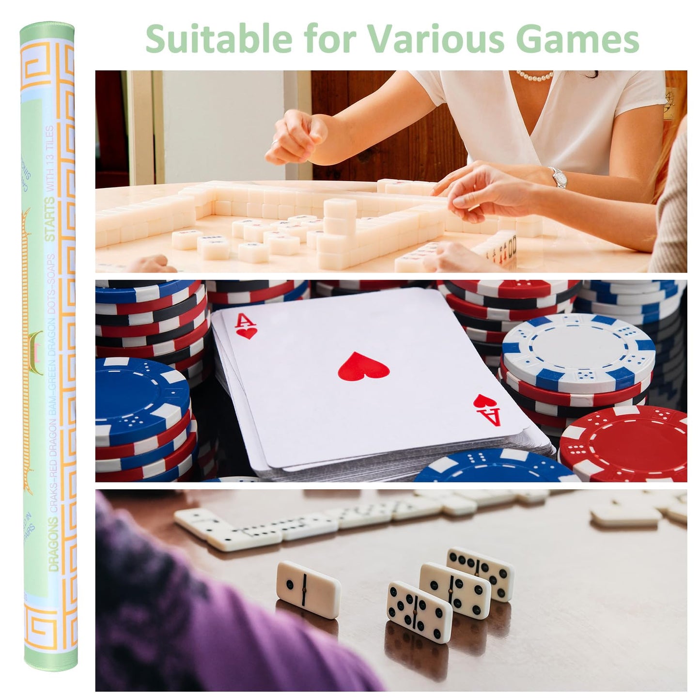 Jongyance Printed American Learning Mahjong Mat 33x33 – Anti-Slip, Noise-Reducing Table Mat