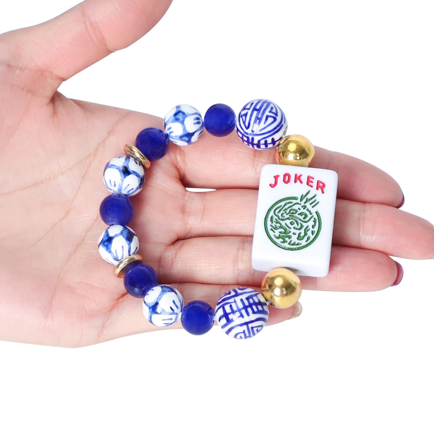 Jongyance American Mahjong Accessory (Blue) with Joker Tile — Adjustable Wrist Fit 5.7–7.25 in