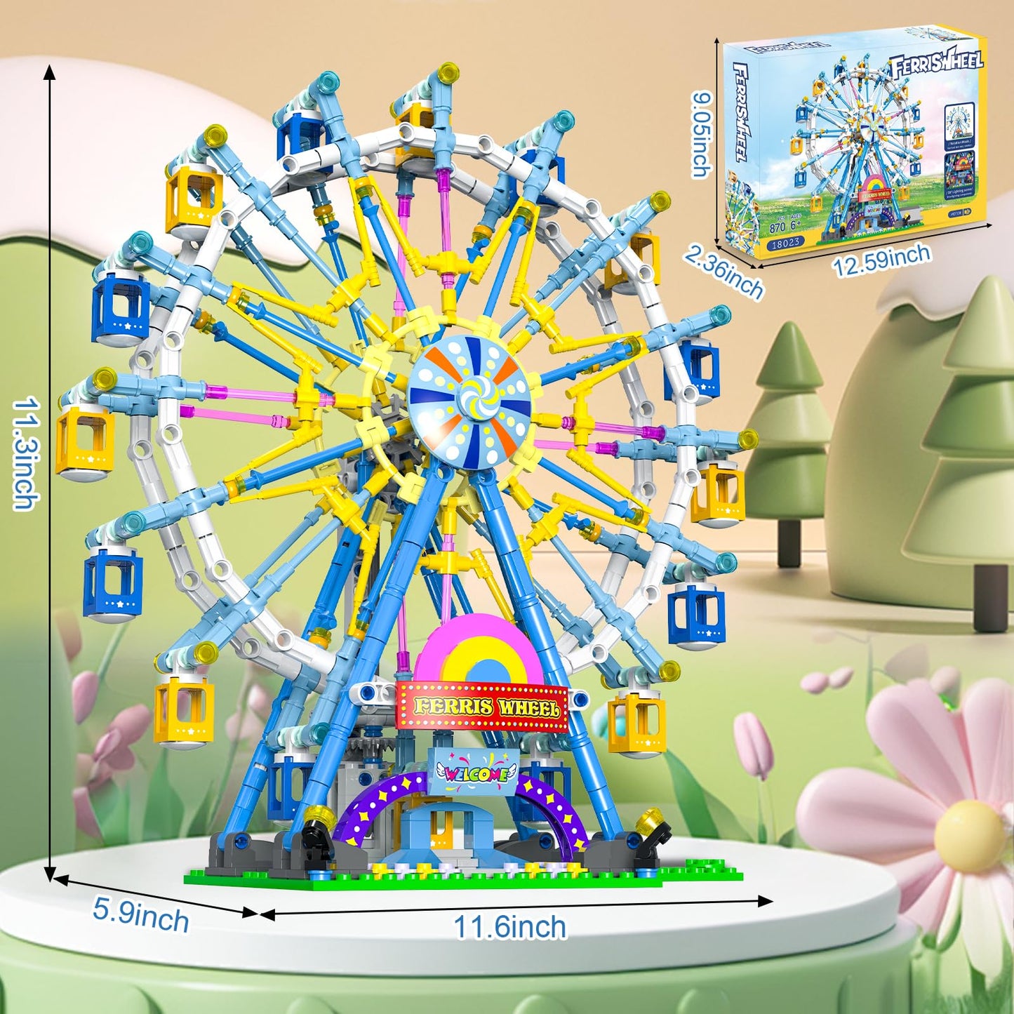 Joniuuca 813-Piece Ferris Wheel Building Set with Lights and Motors | STEM Toy for Ages 8-12