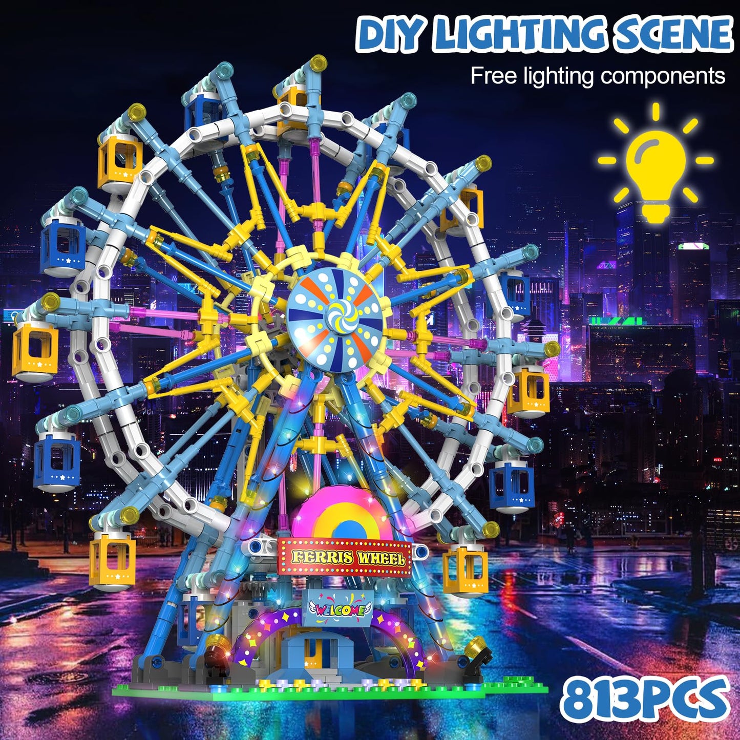 Joniuuca 813-Piece Ferris Wheel Building Set with Lights and Motors | STEM Toy for Ages 8-12