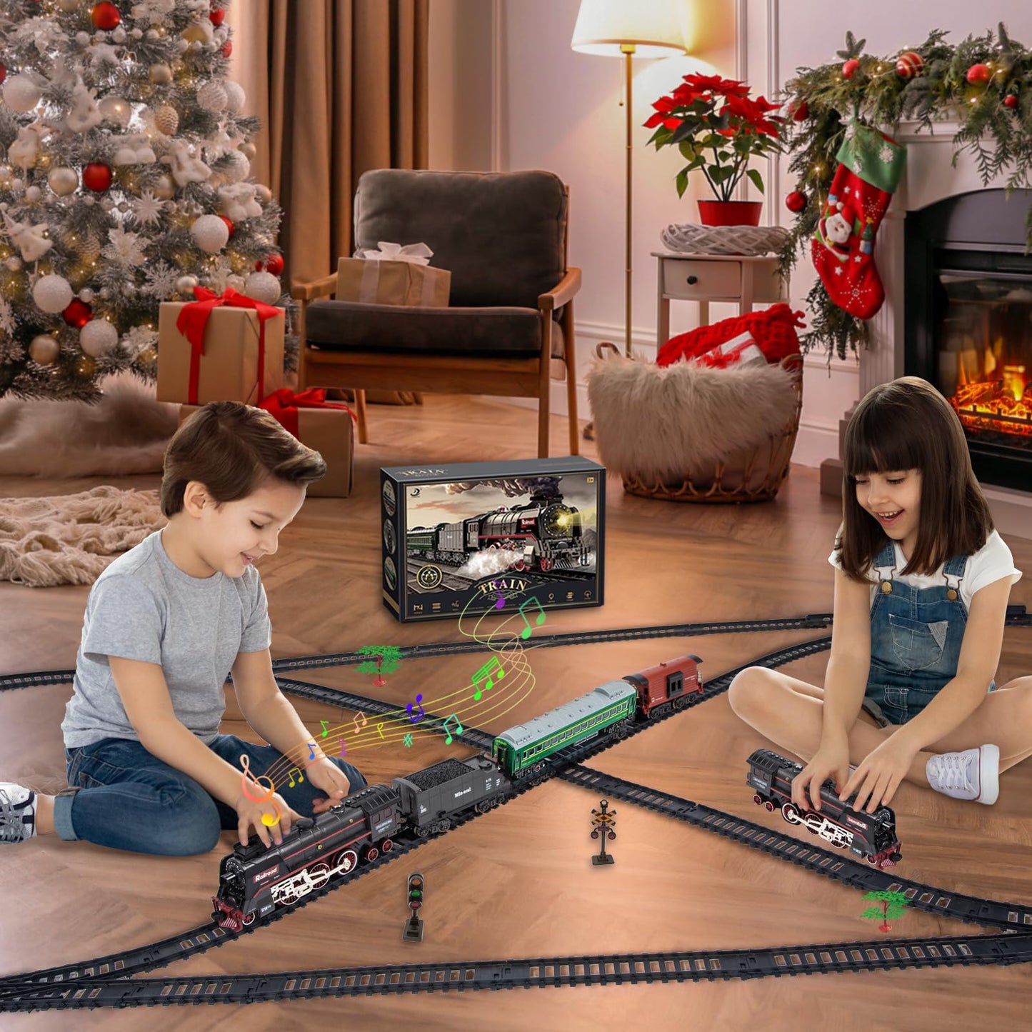 JONRRYIN Electric Train Set with Remote — Classic Steam Locomotive, Smoke & Lights